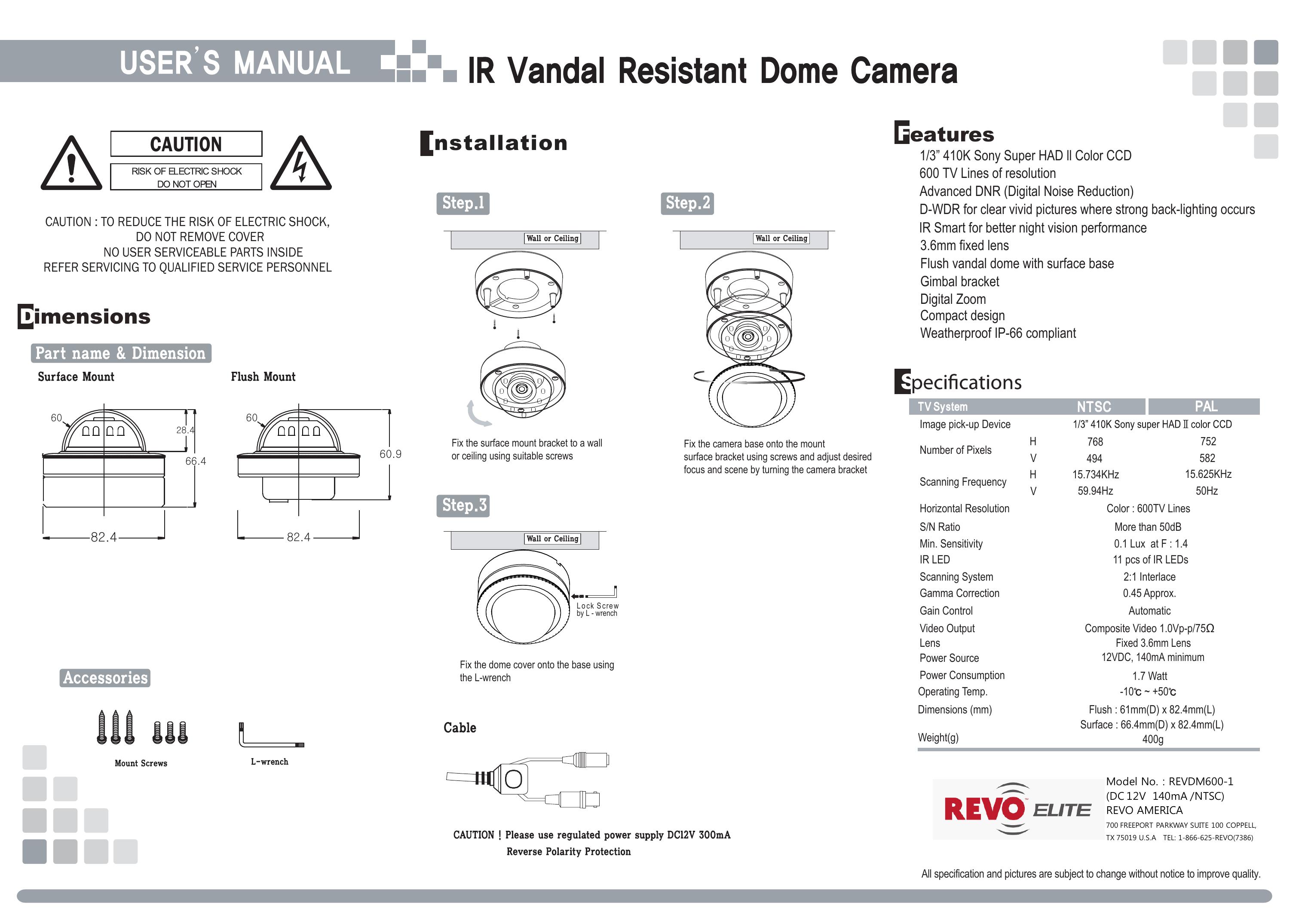 Sony REVDM600-1 Security Camera User Manual