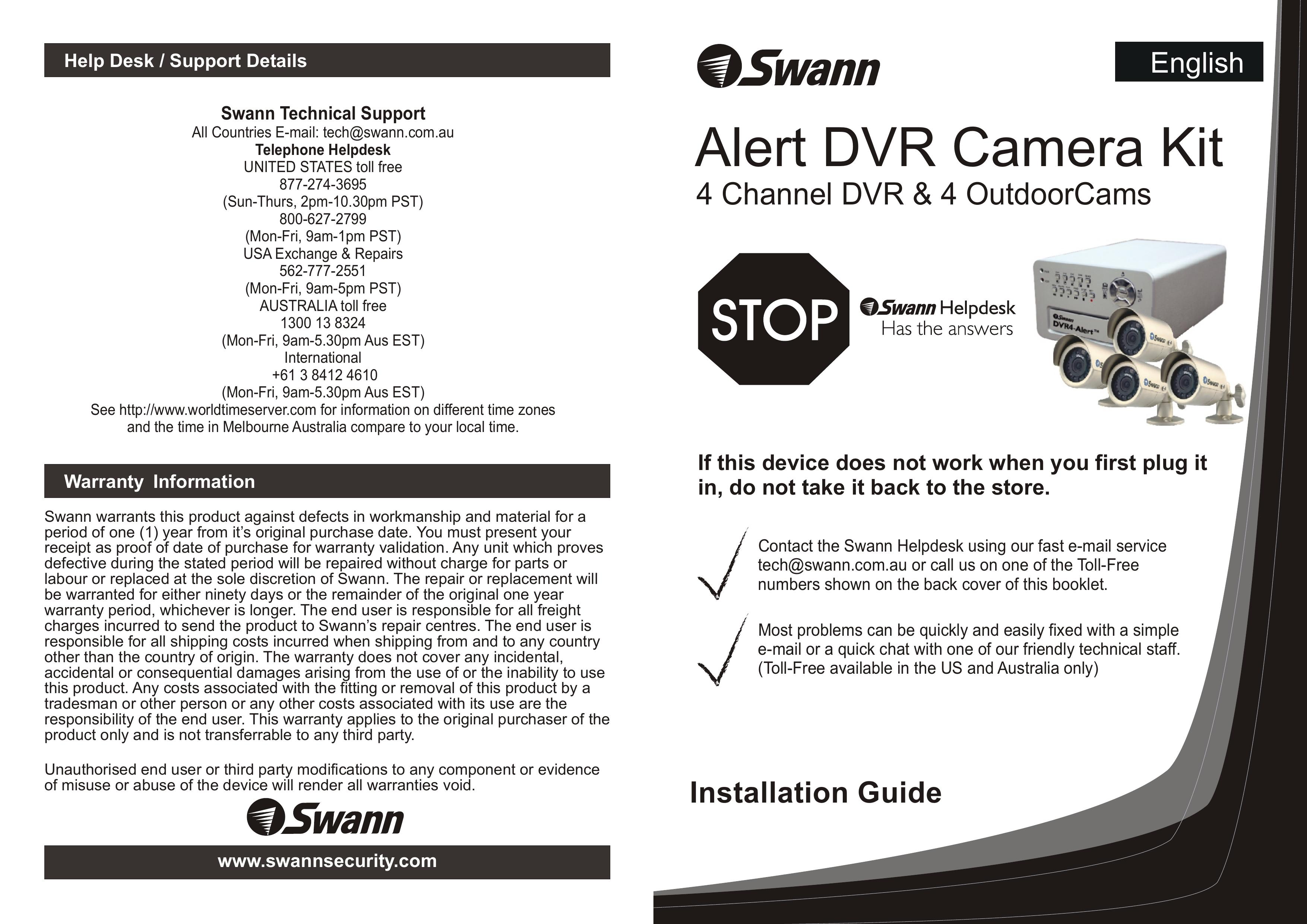 Swann Alert DVR Camera Kit Security Camera User Manual