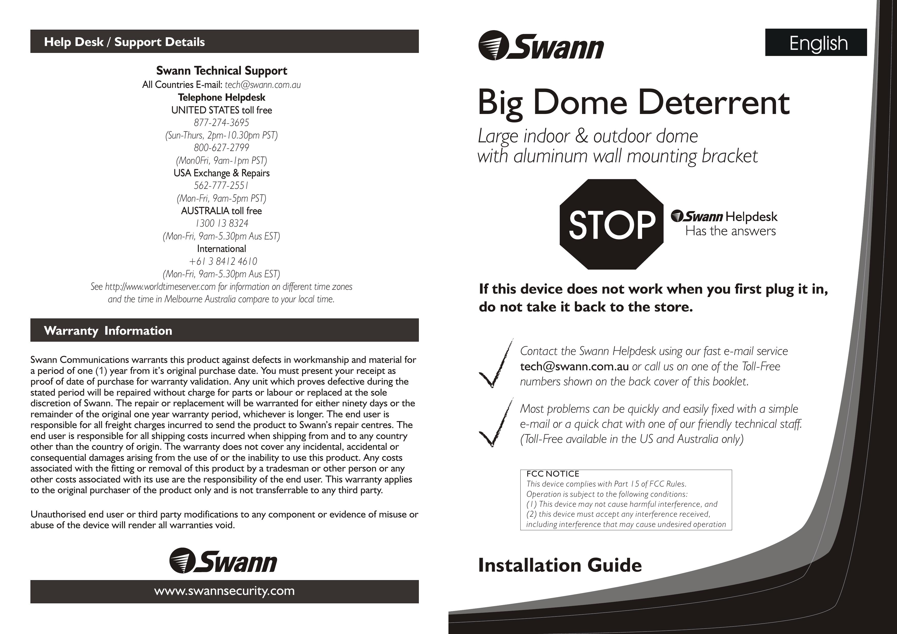 Swann Big Dome Deterrent Security Camera User Manual
