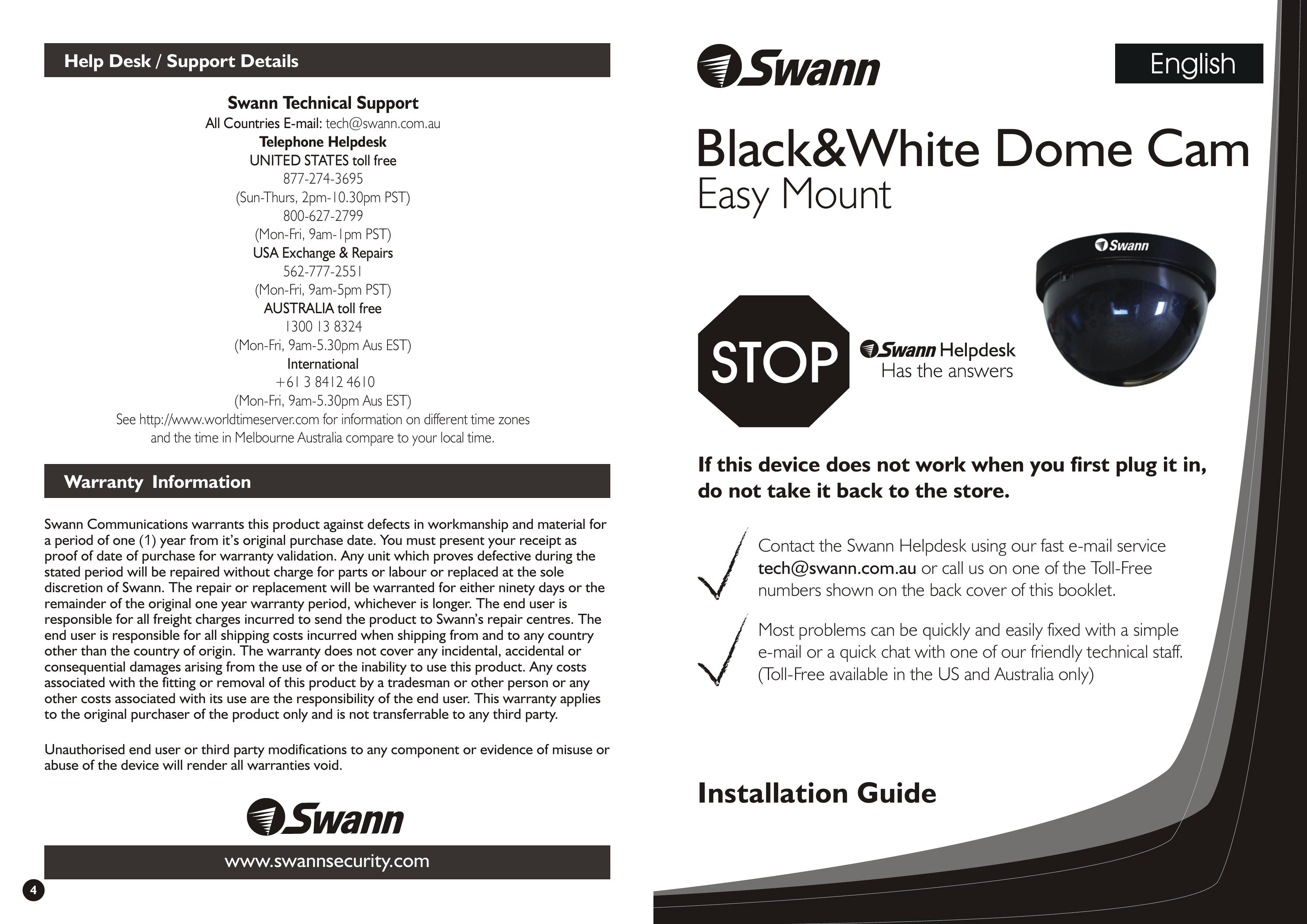 Swann Black & White Dome Cam Security Camera User Manual