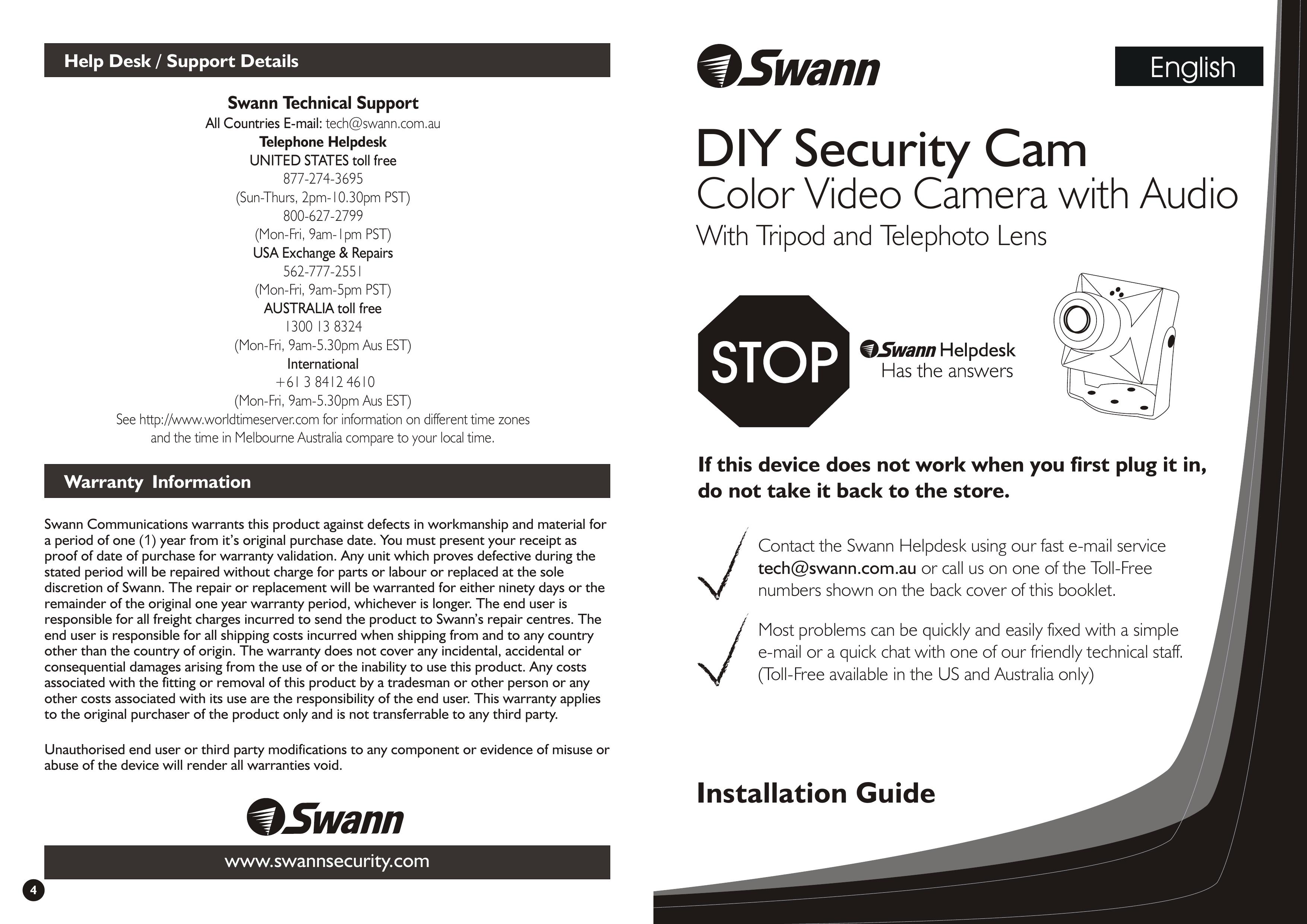 Swann DIY Security Cam Security Camera User Manual