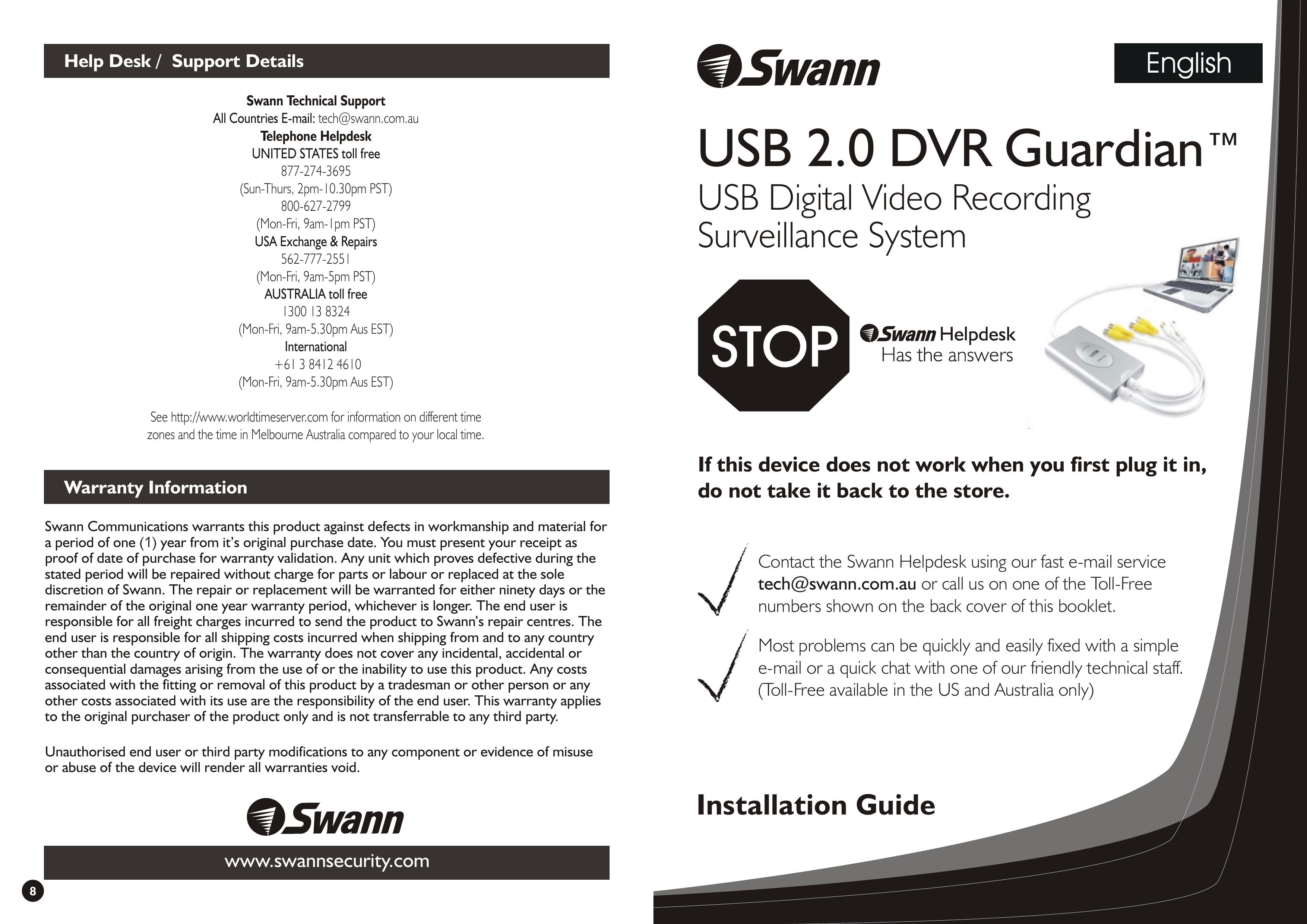 Swann DVR Guardian Security Camera User Manual