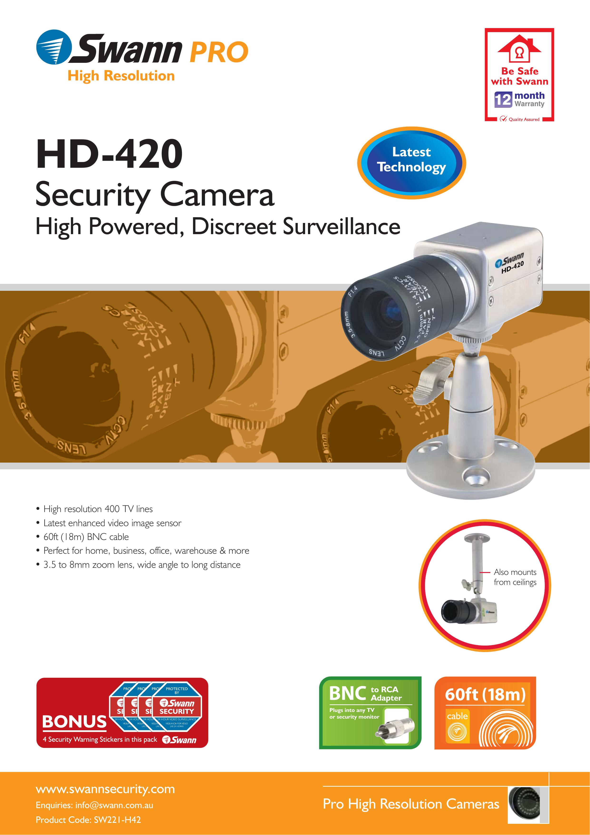 Swann HD-420 Security Camera User Manual