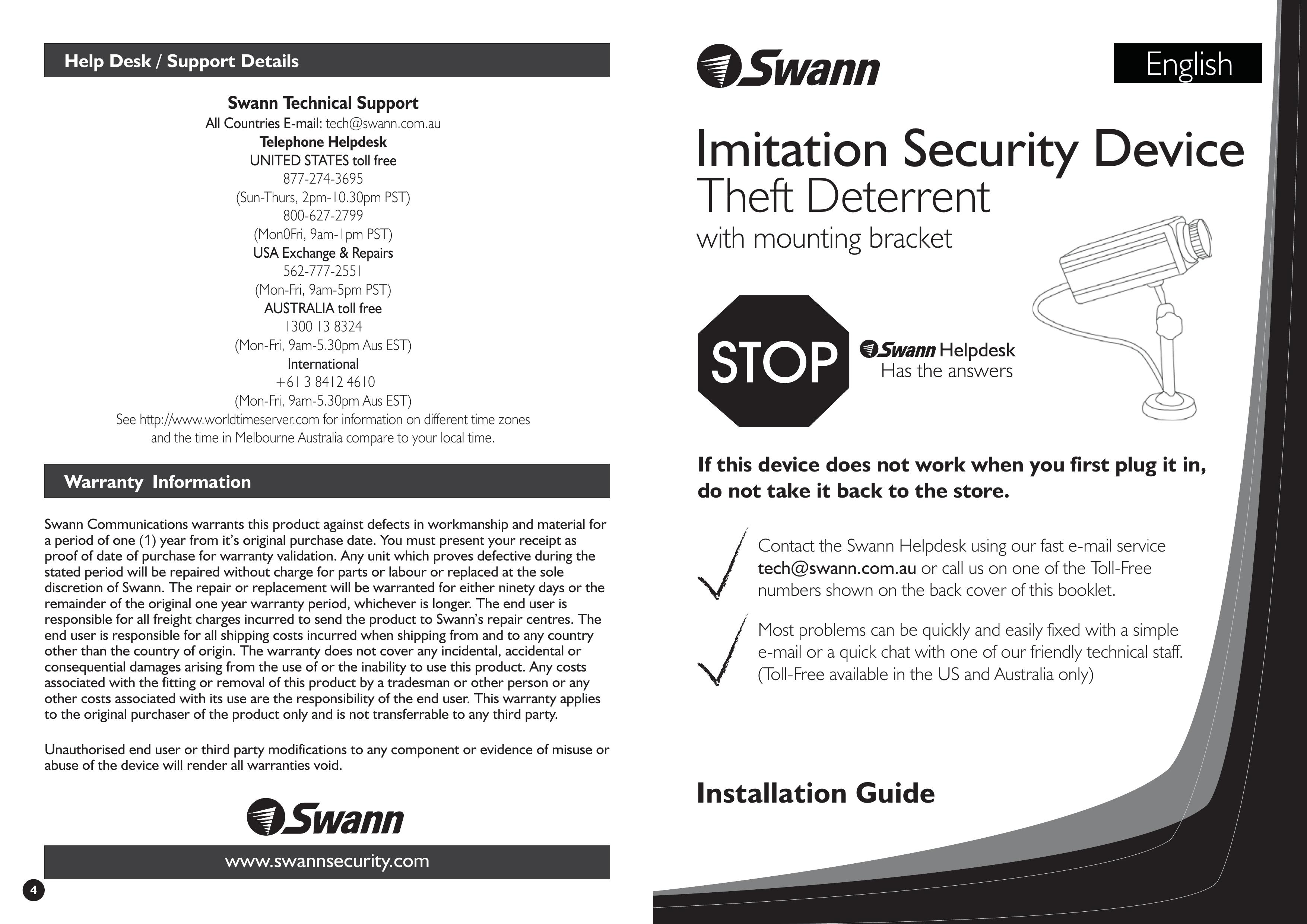 Swann Imitation Security Device Security Camera User Manual