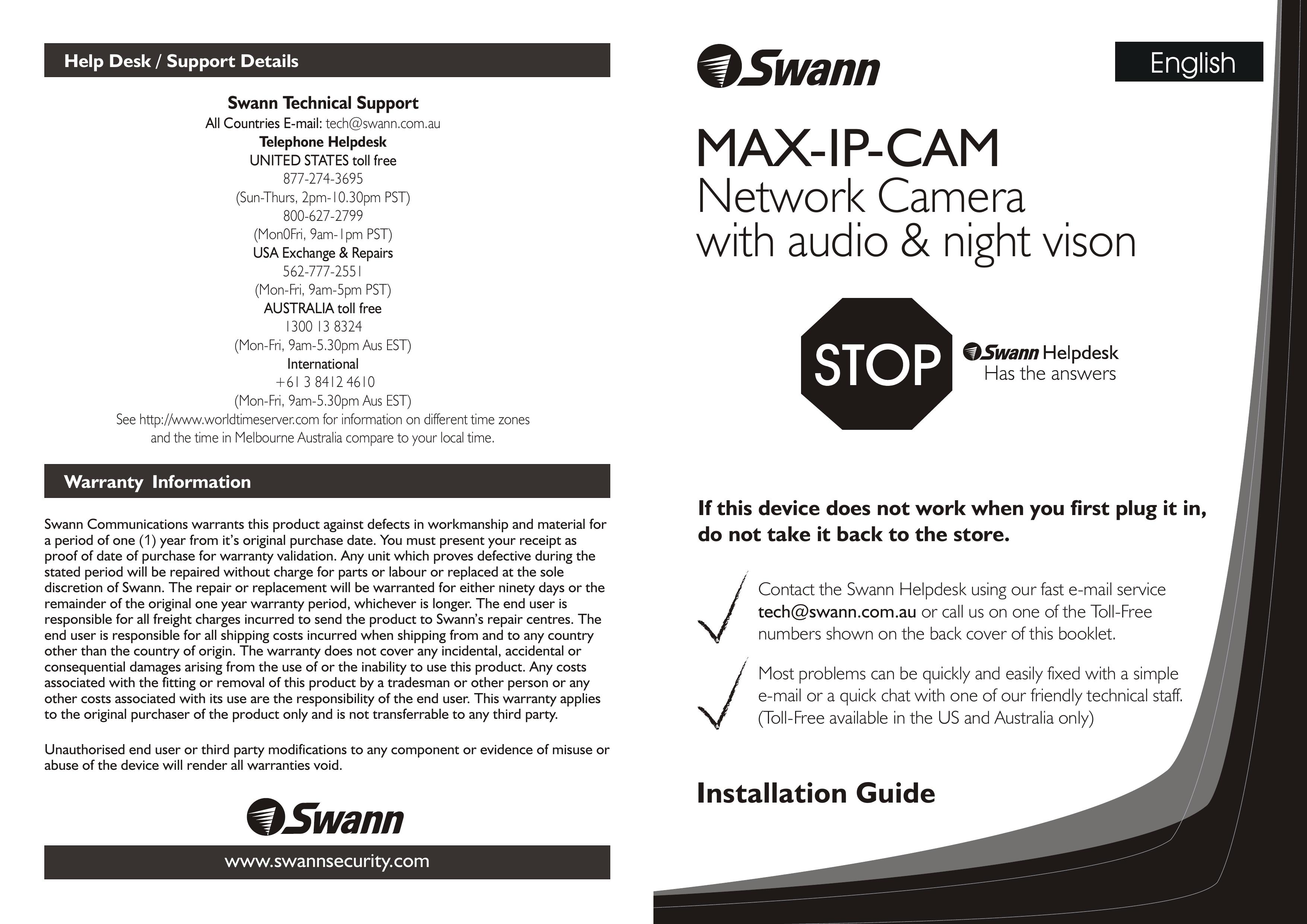Swann Max-IP-CAM Security Camera User Manual