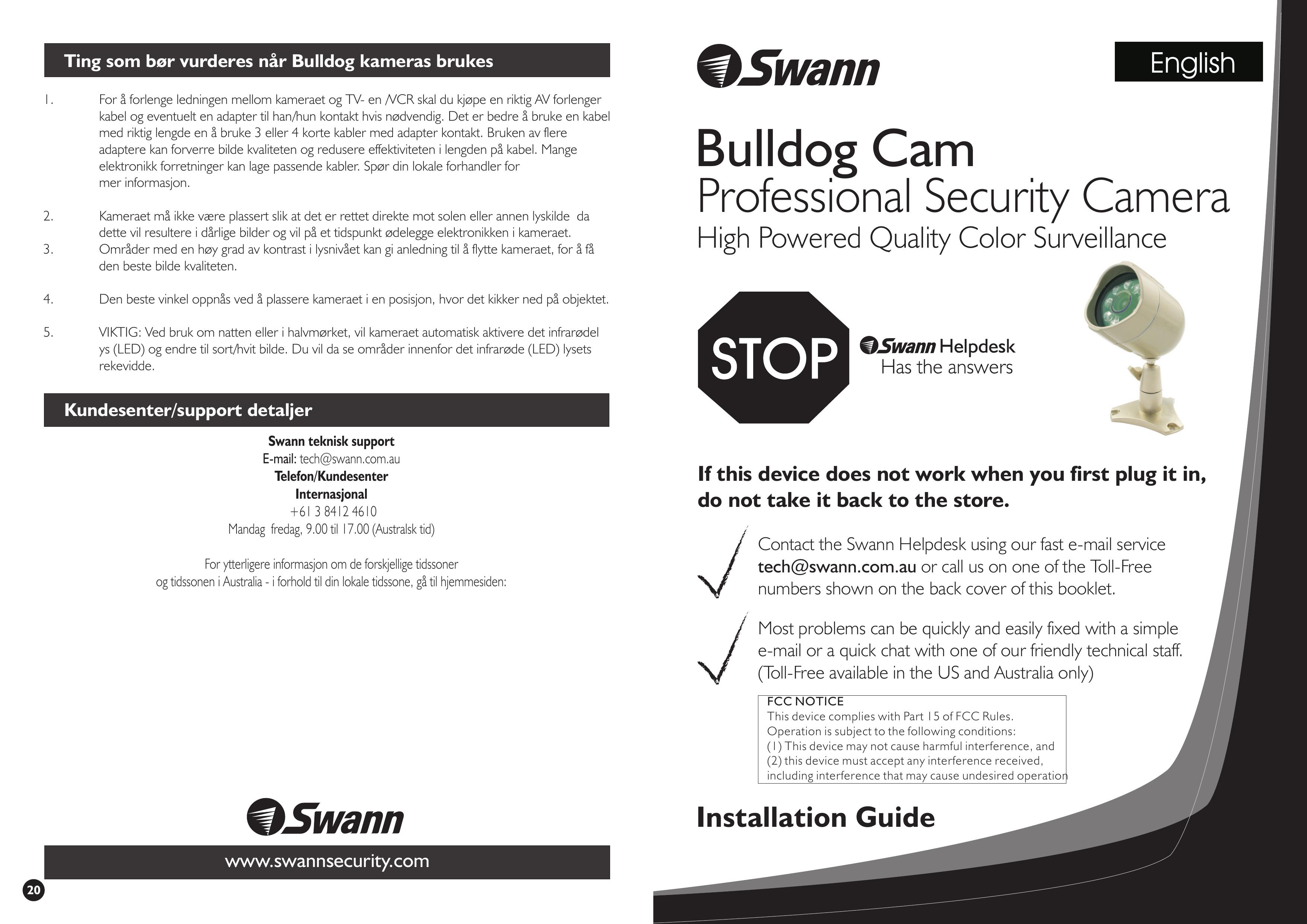Swann Professional Security Camera Security Camera User Manual