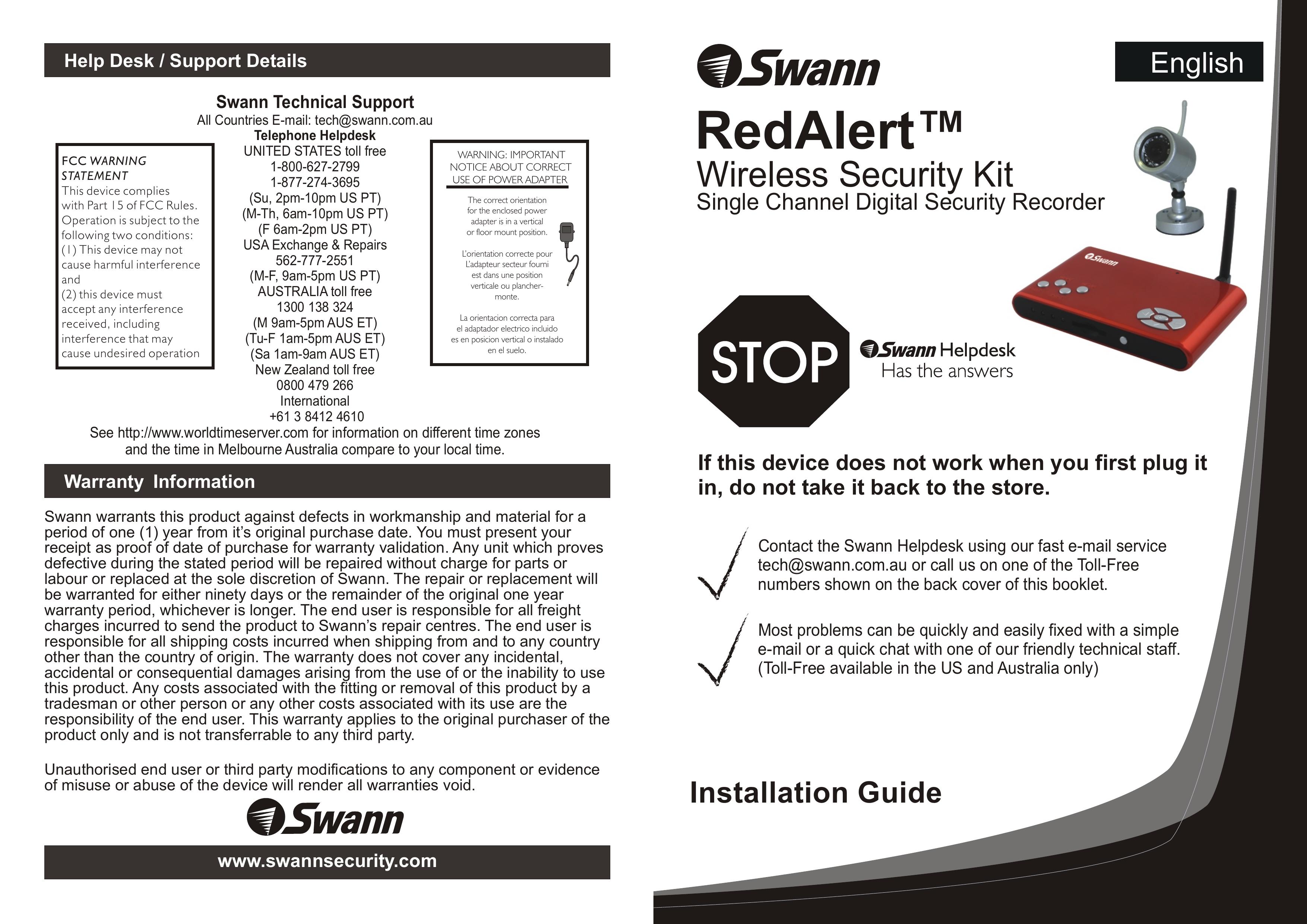 Swann Single Channel Digital Security Recorder Security Camera User Manual