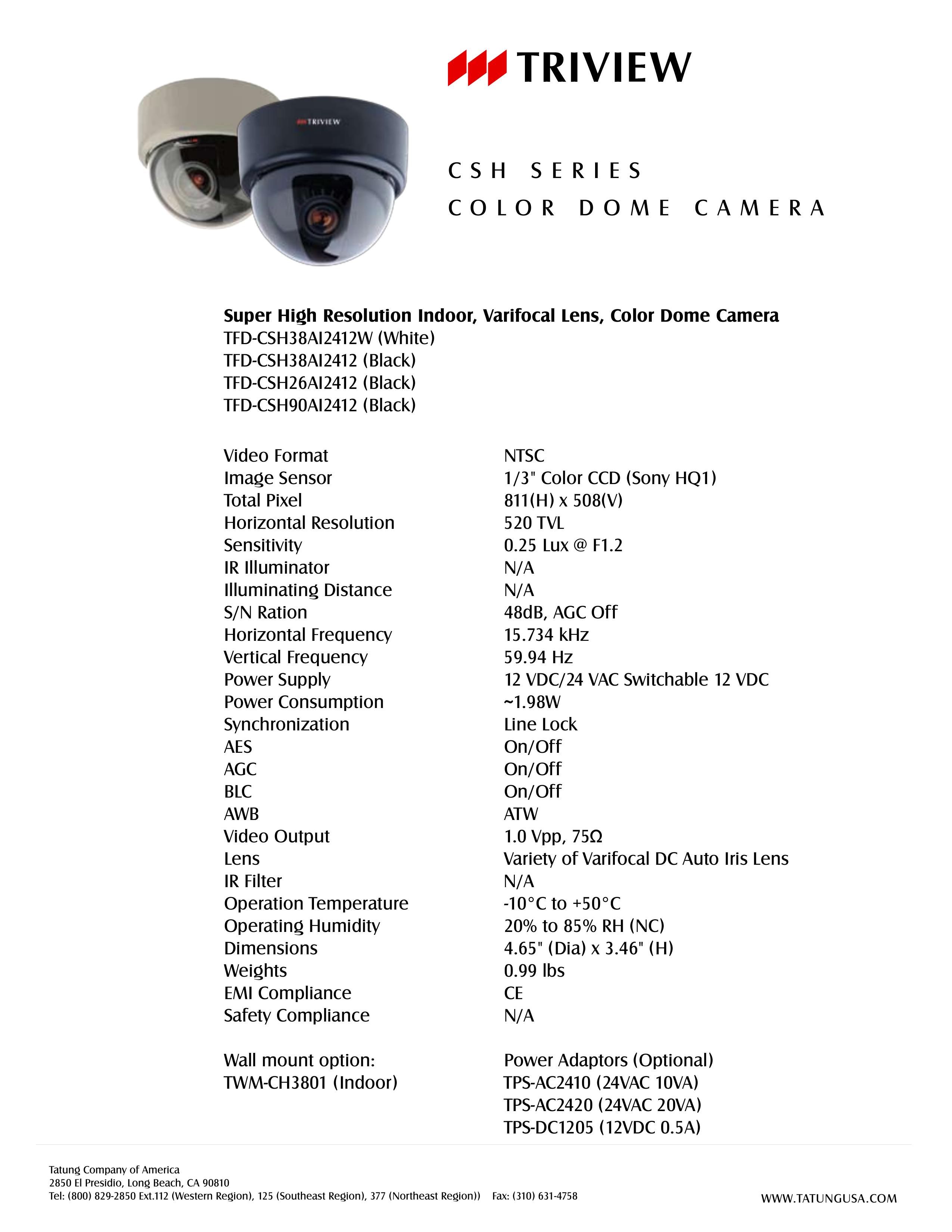 Tatung TFD-CSH38AI2412 Security Camera User Manual