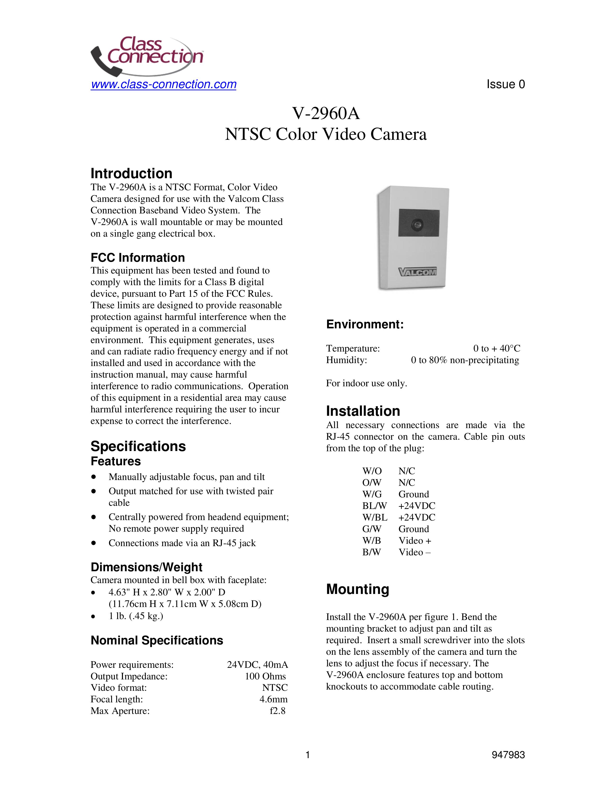 Valcom V-2960A Security Camera User Manual