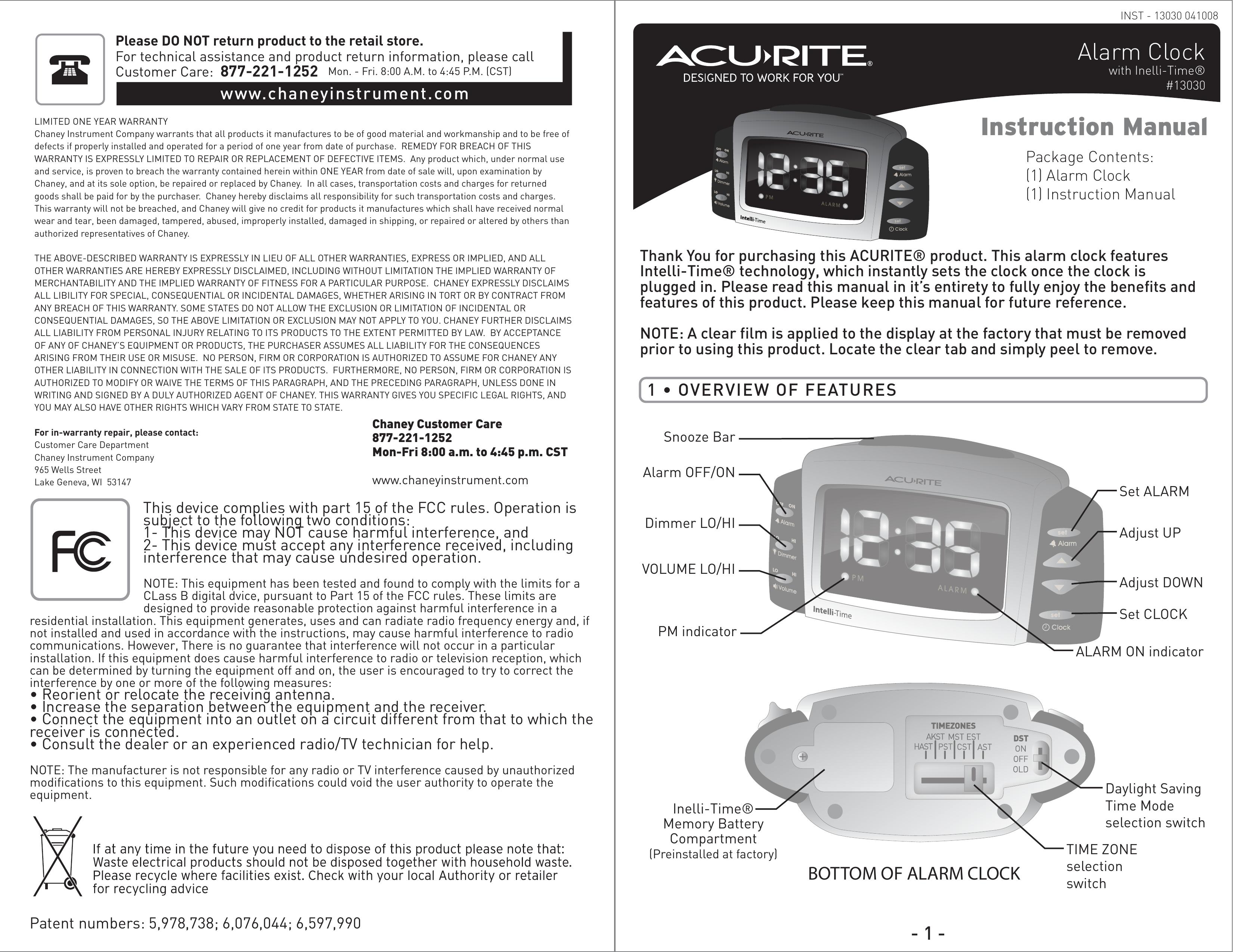 Acu-Rite #13030 Clock Radio User Manual