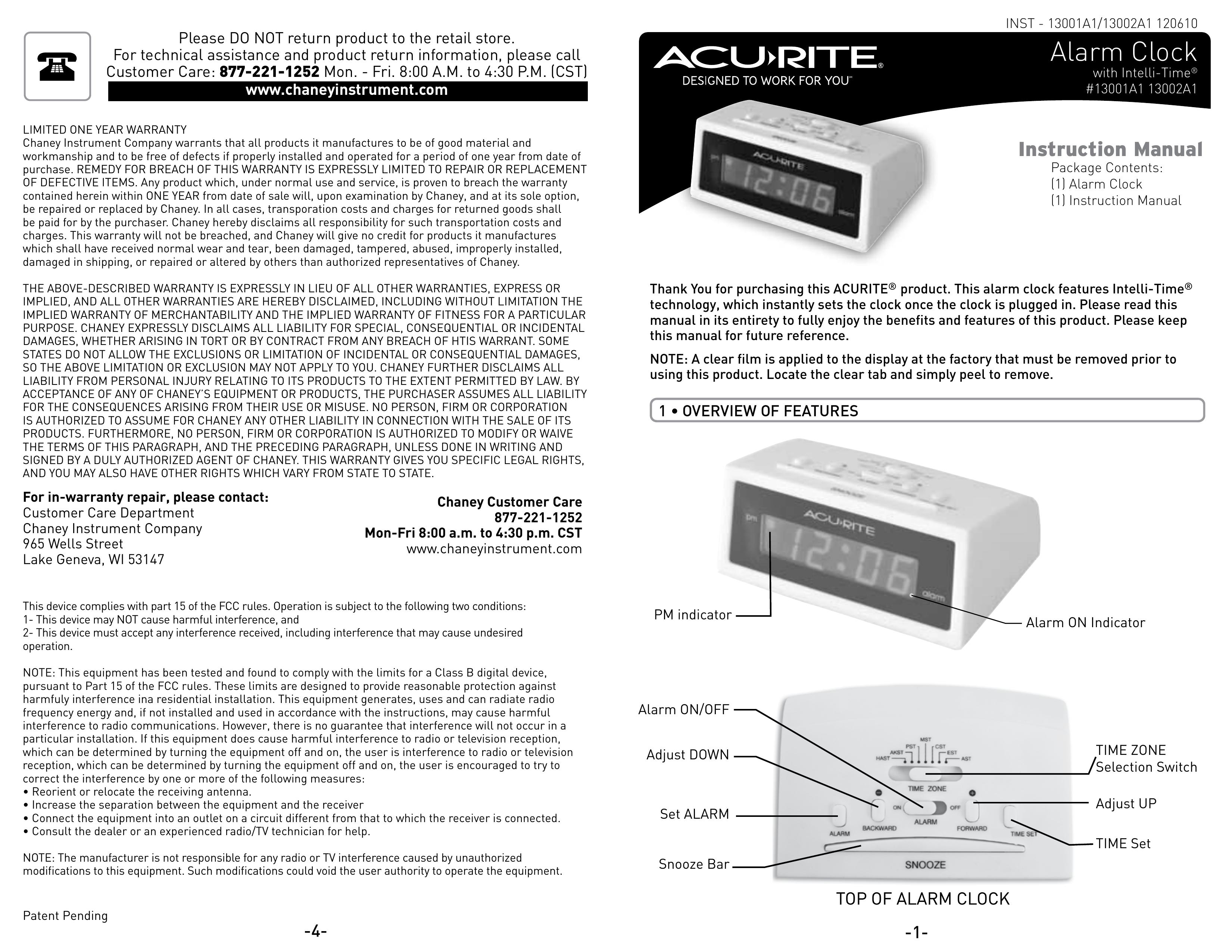 Acu-Rite 13001A1 Clock Radio User Manual