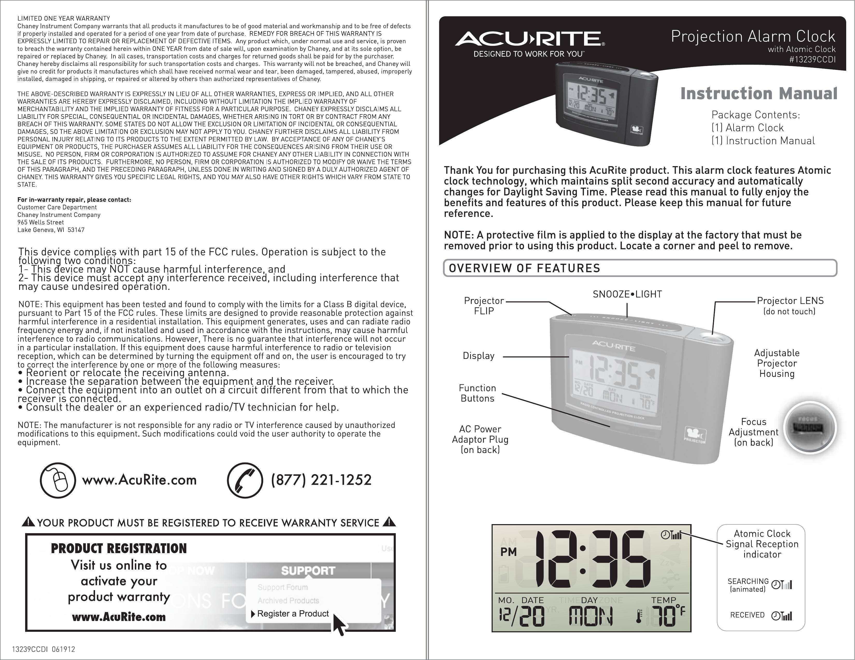 Acu-Rite 13239CCC4 Clock Radio User Manual