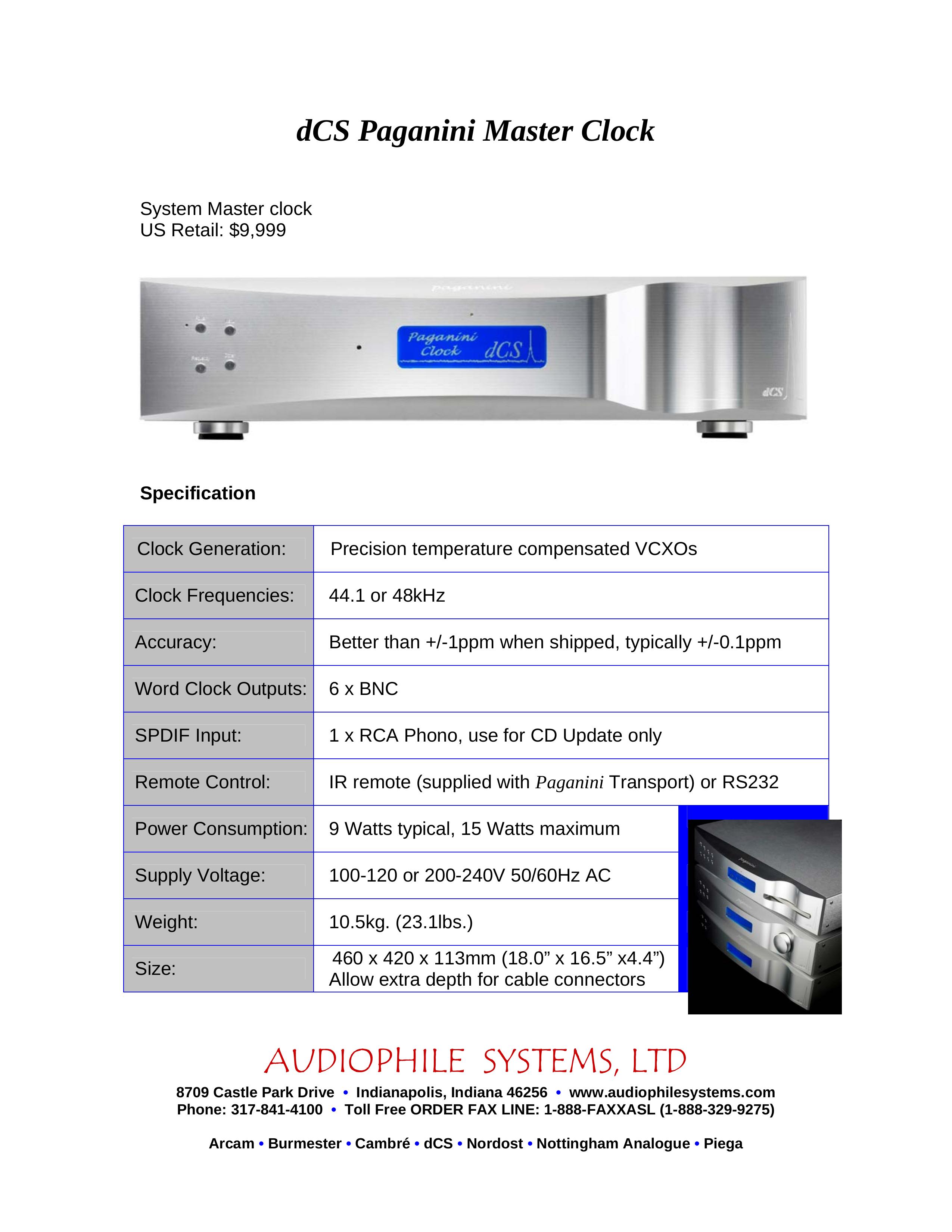 Audiophile Systems VCXOs Clock Radio User Manual