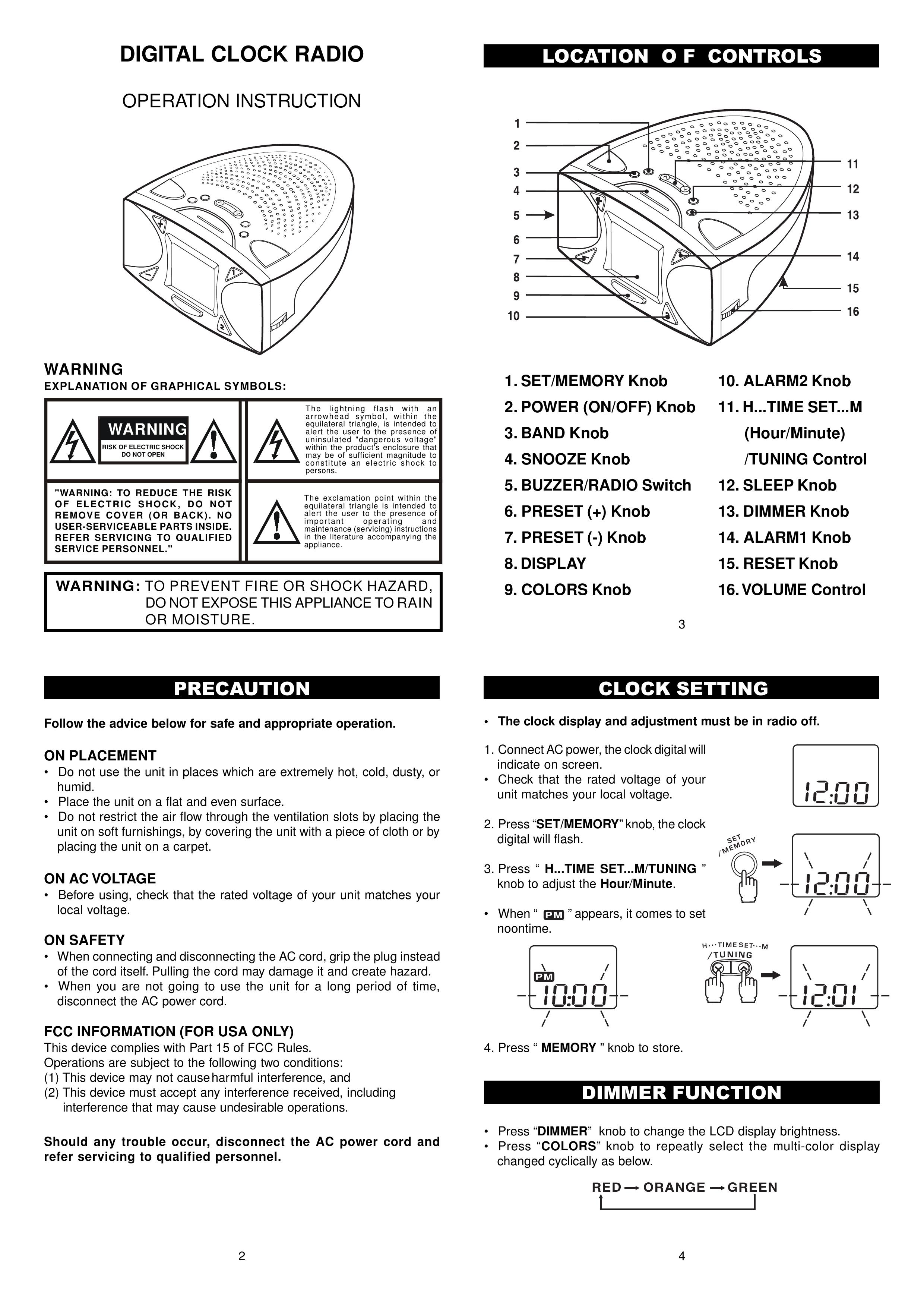 Audiovox CR-308 Clock Radio User Manual