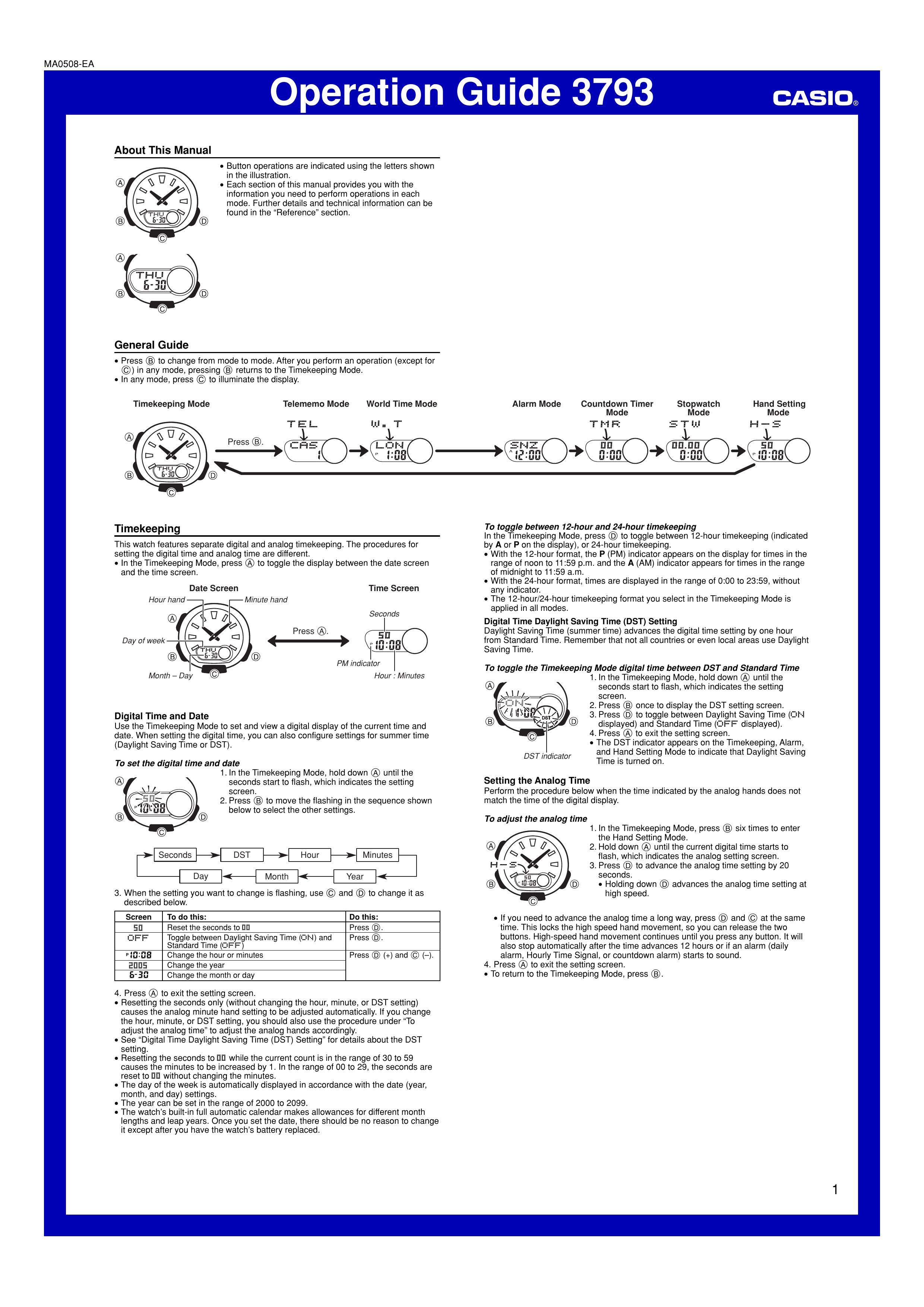 Casio 3793 Clock Radio User Manual