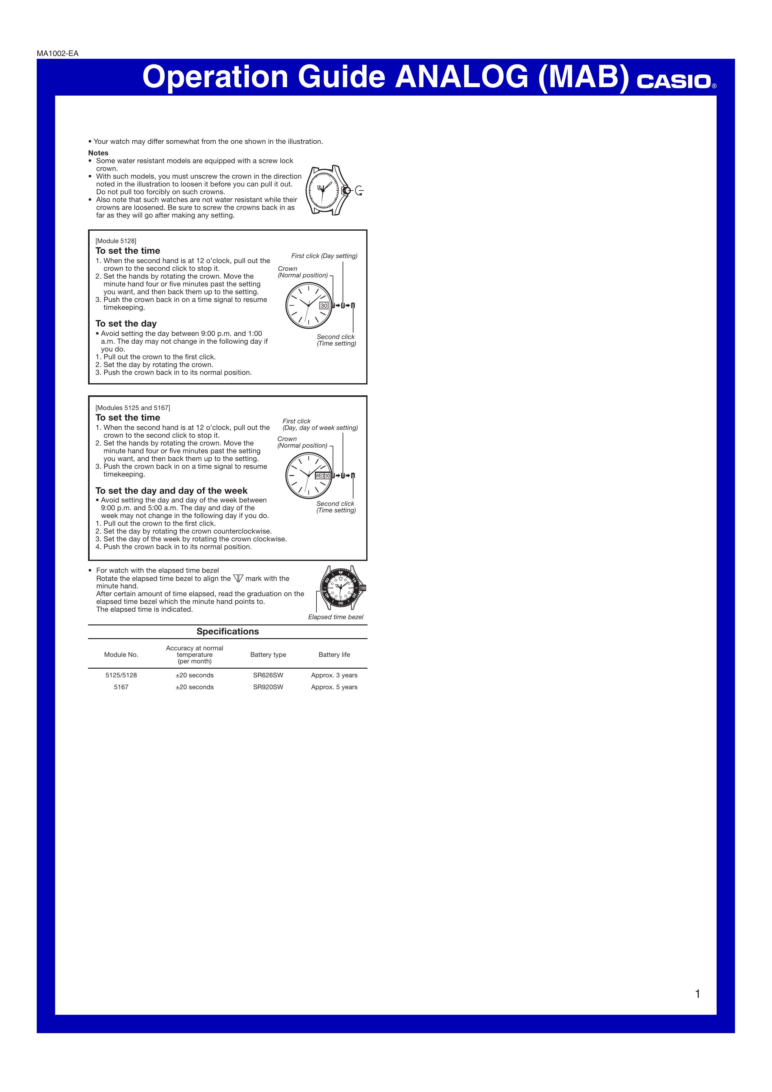 Casio MA1002-EA Clock Radio User Manual