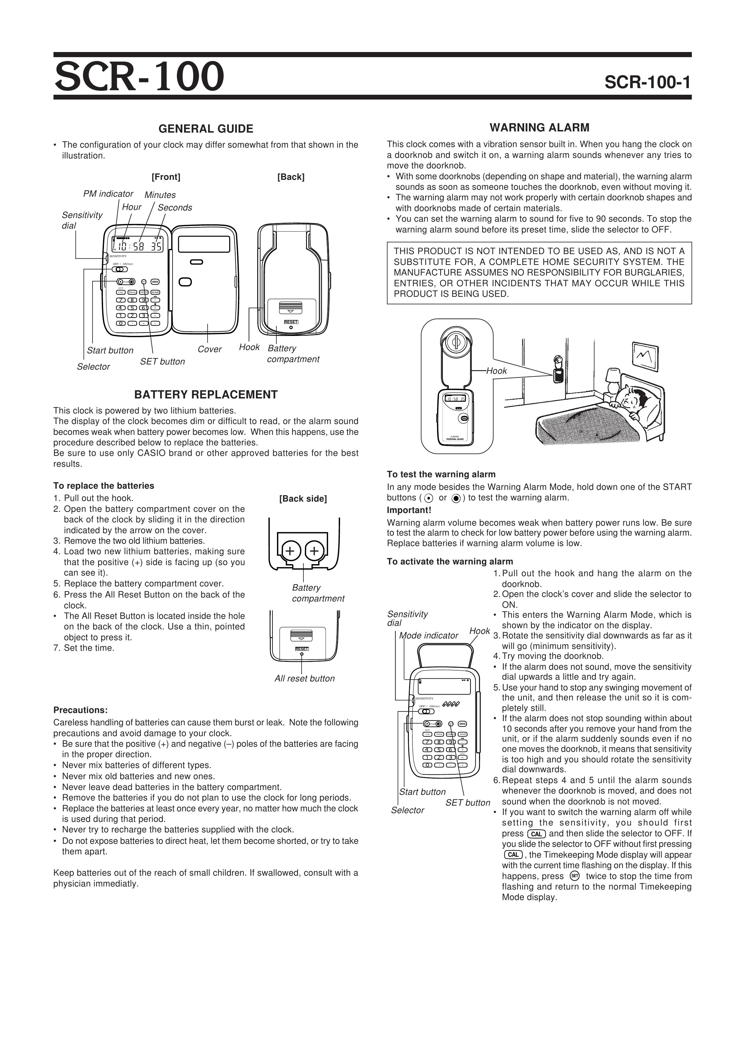 Casio SCR-100-1 Clock Radio User Manual
