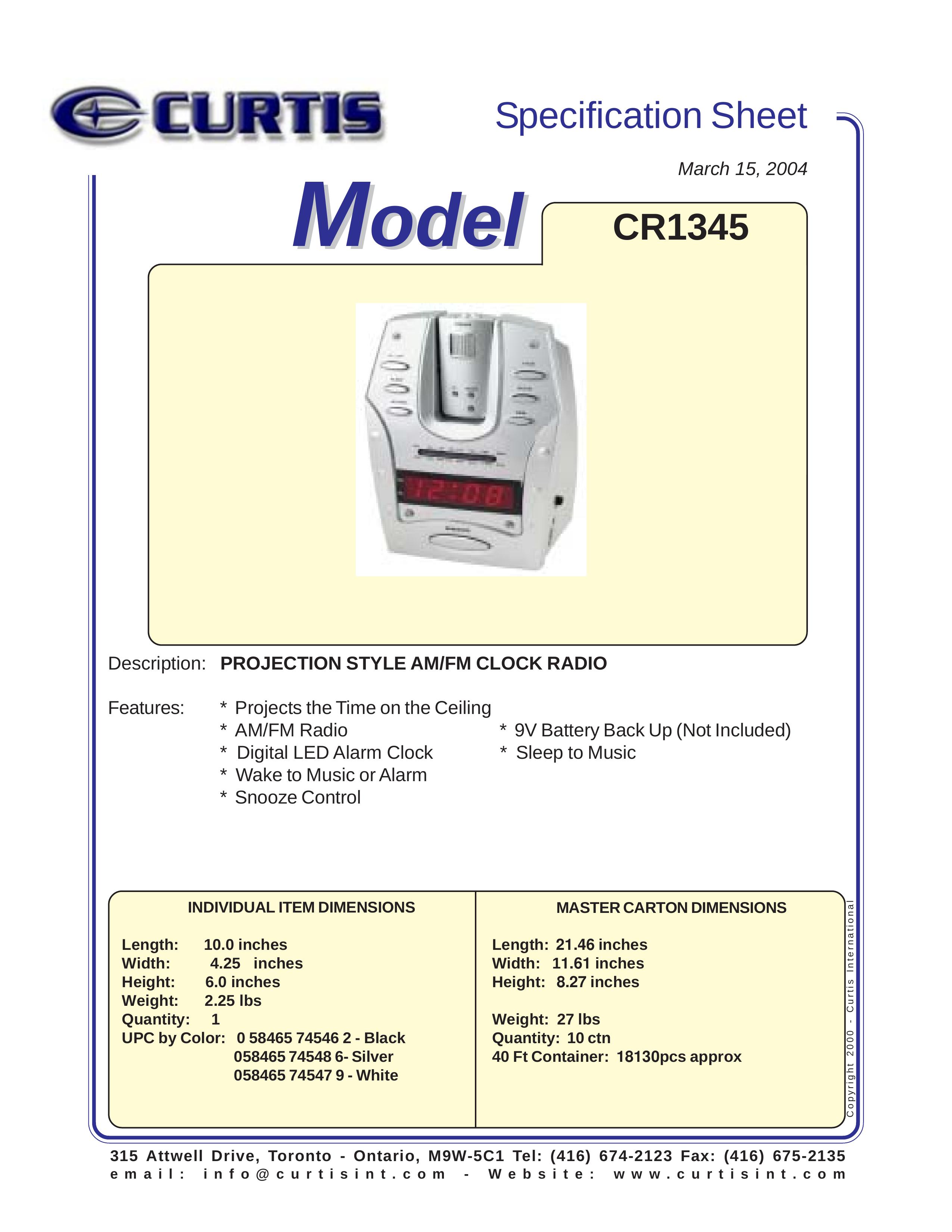 Curtis CR1345 Clock Radio User Manual