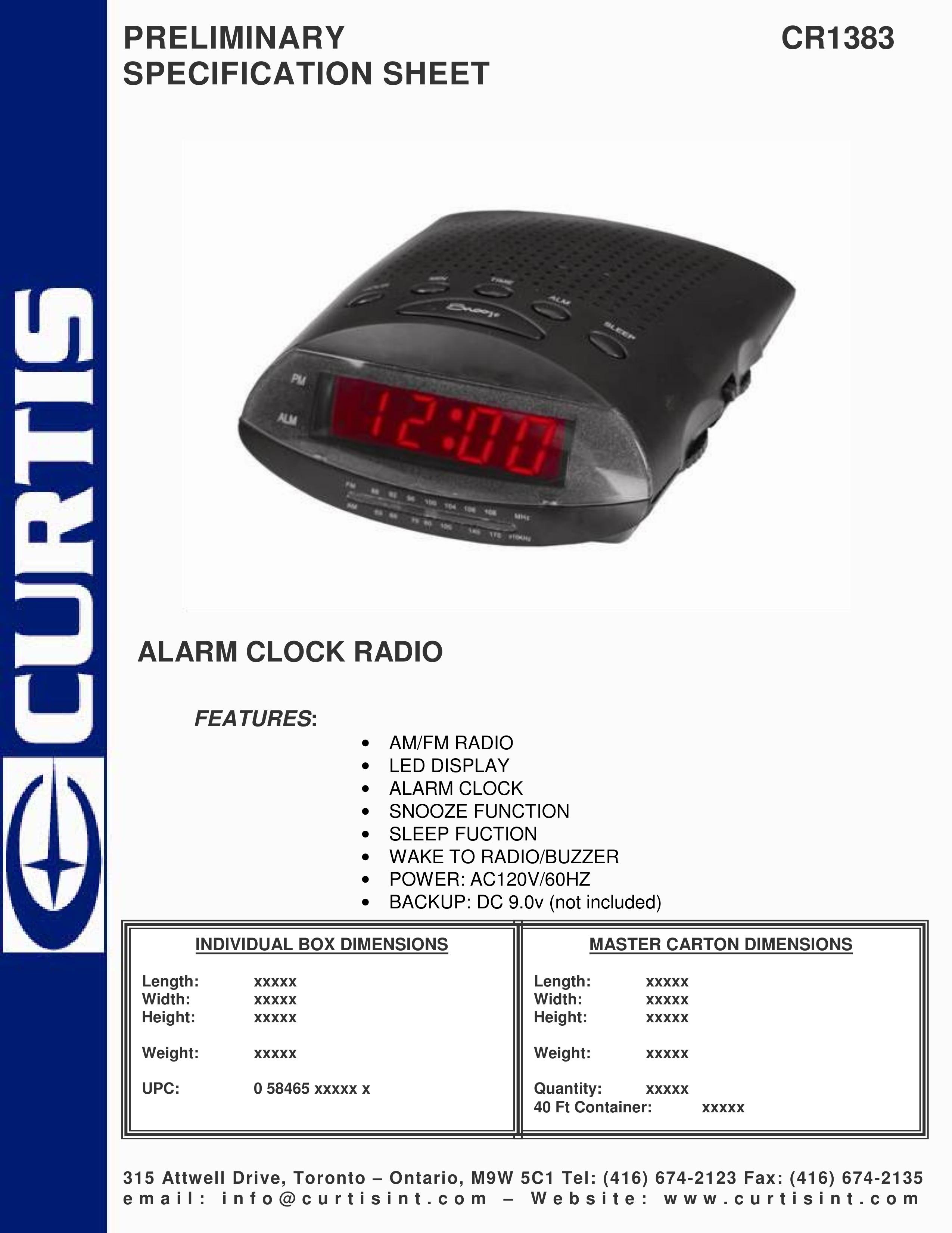 Curtis CR1383 Clock Radio User Manual