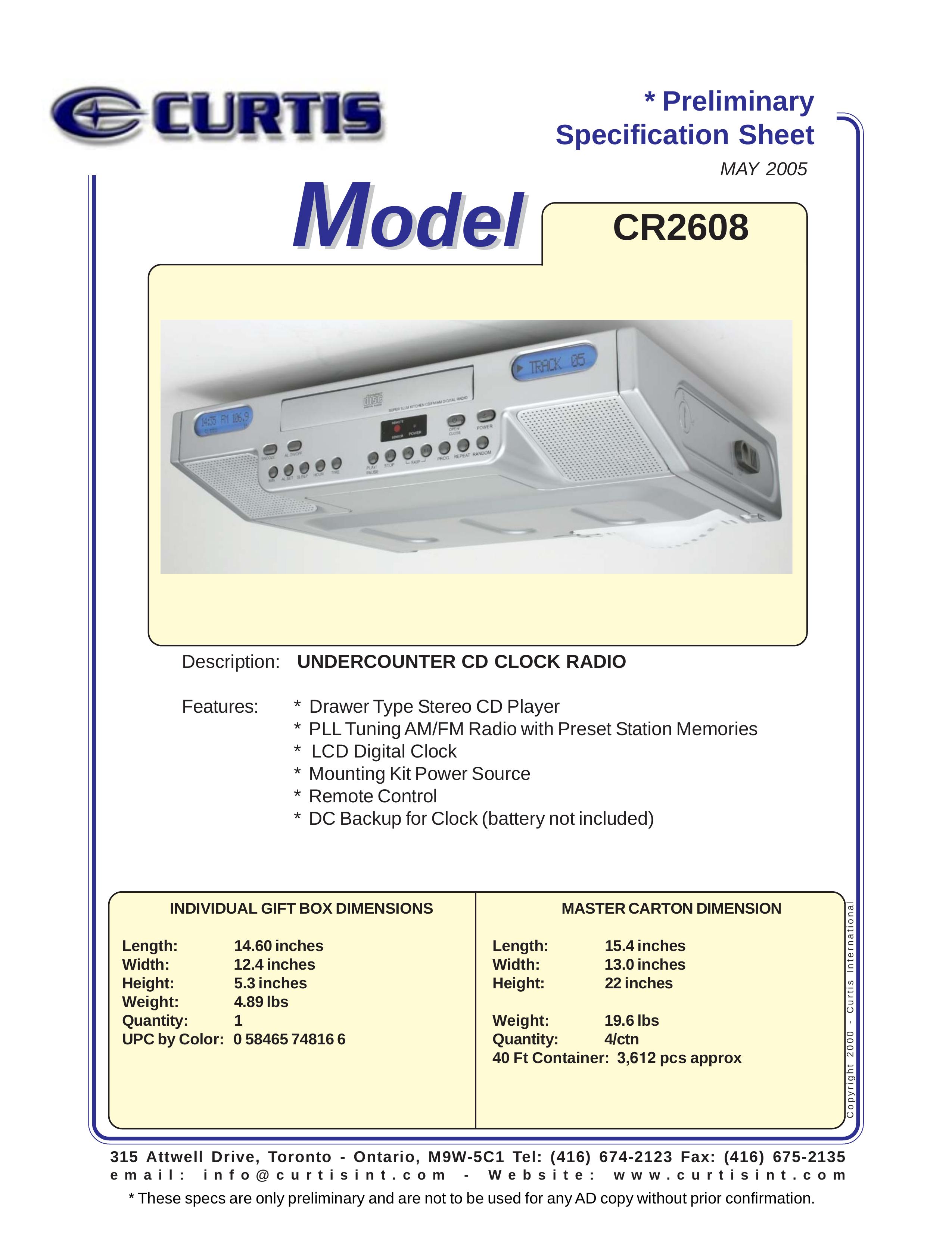 Curtis CR2608 Clock Radio User Manual