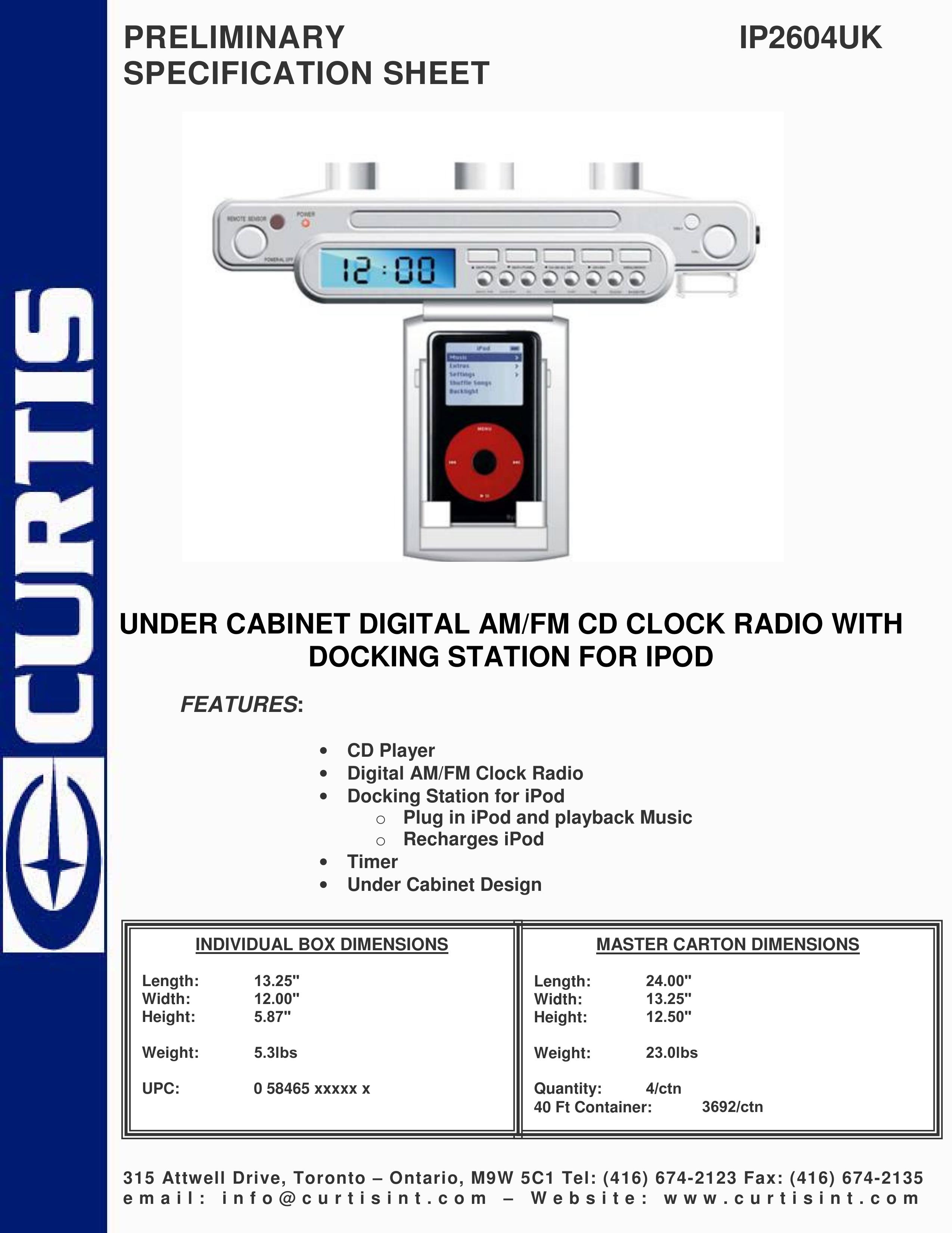 Curtis IP2604UK Clock Radio User Manual
