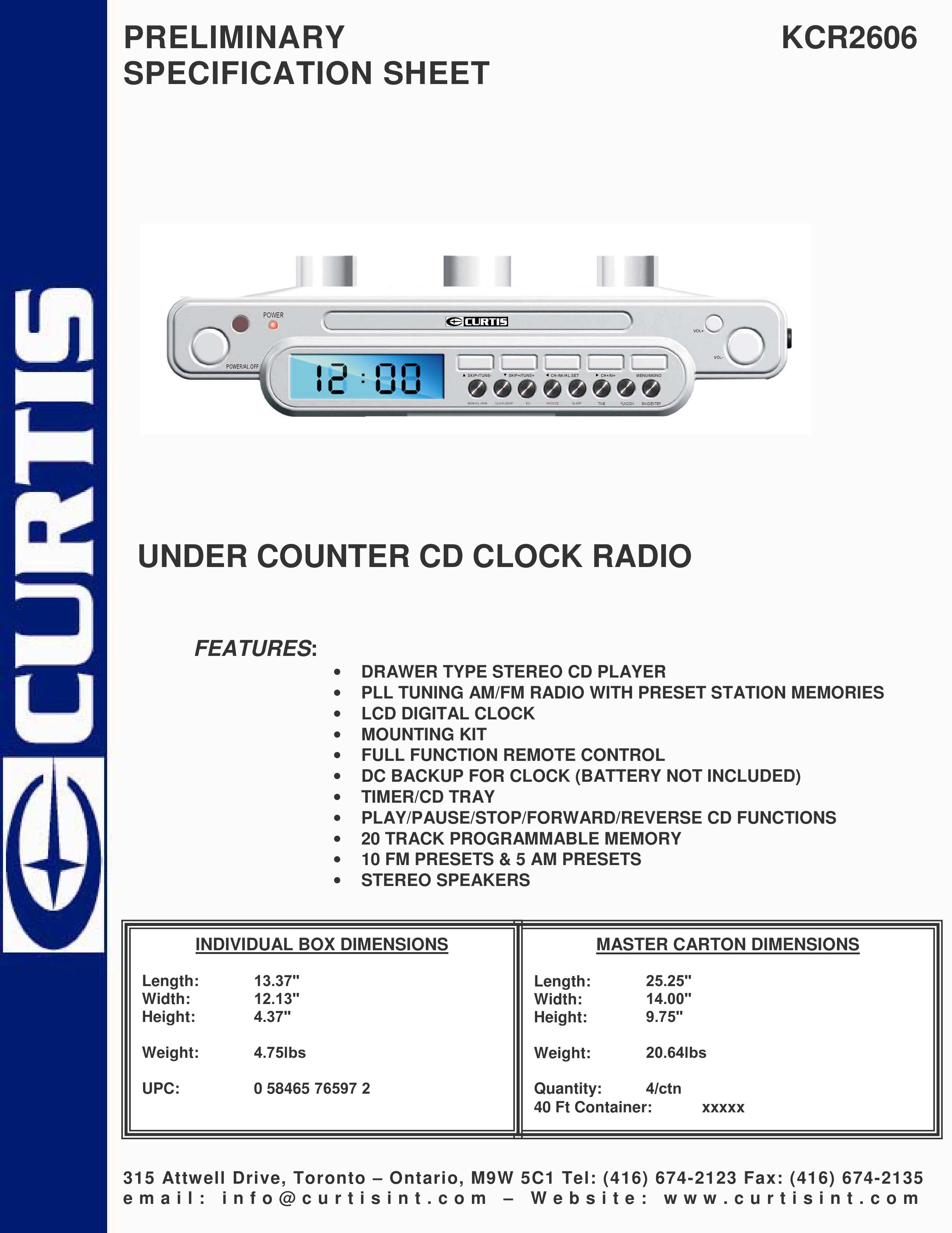 Curtis KCR2606 Clock Radio User Manual