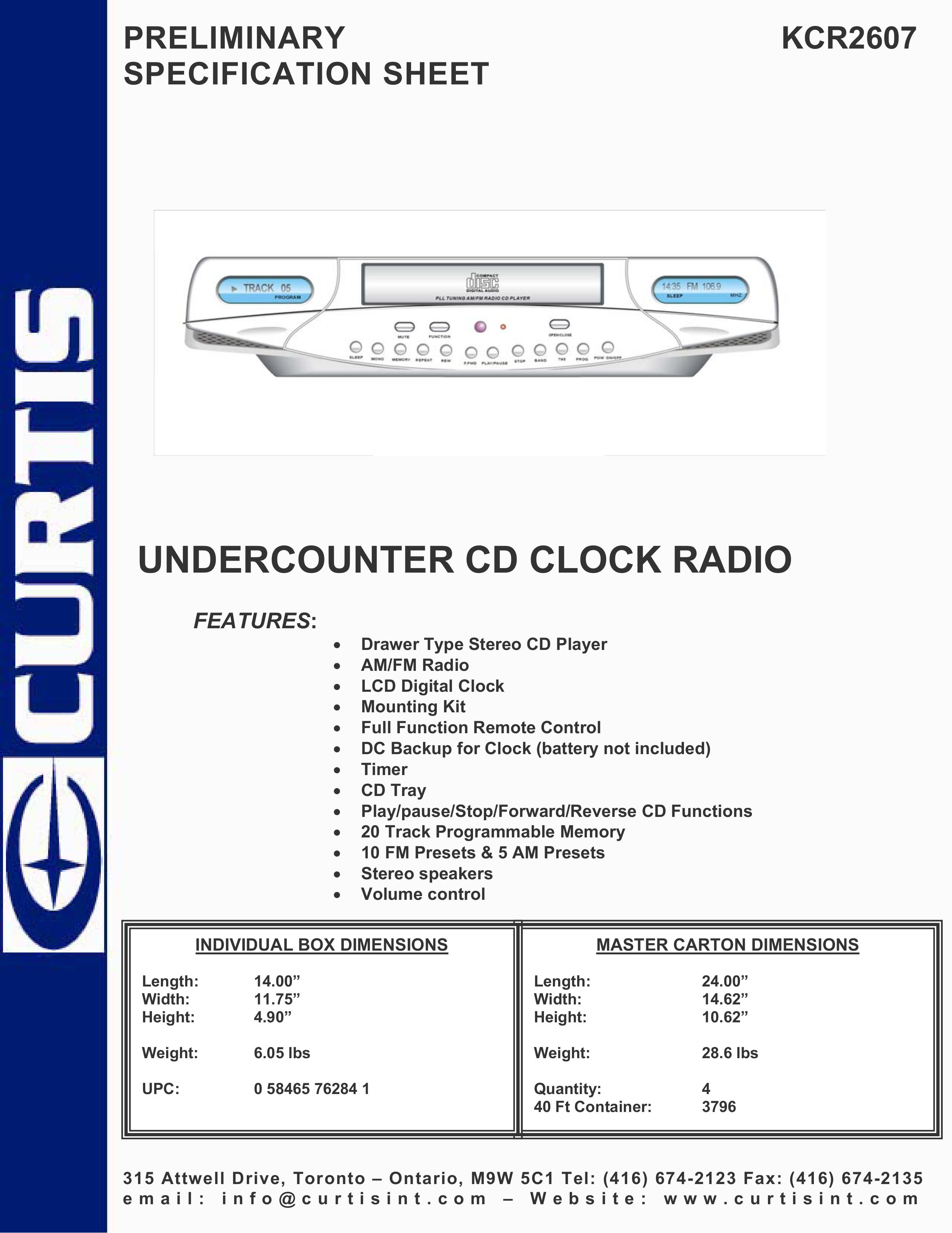 Curtis KCR2607 Clock Radio User Manual