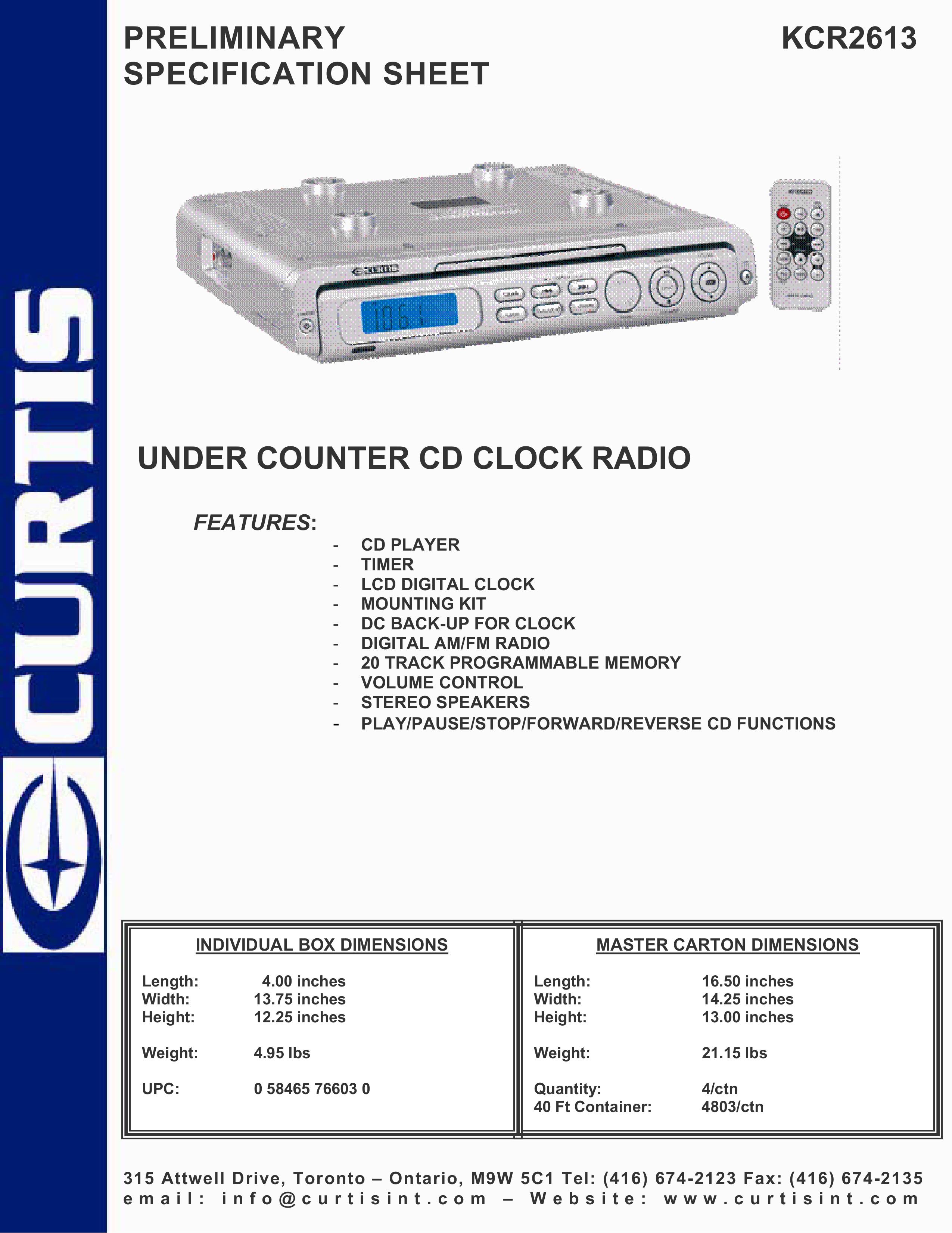 Curtis KCR2613 Clock Radio User Manual