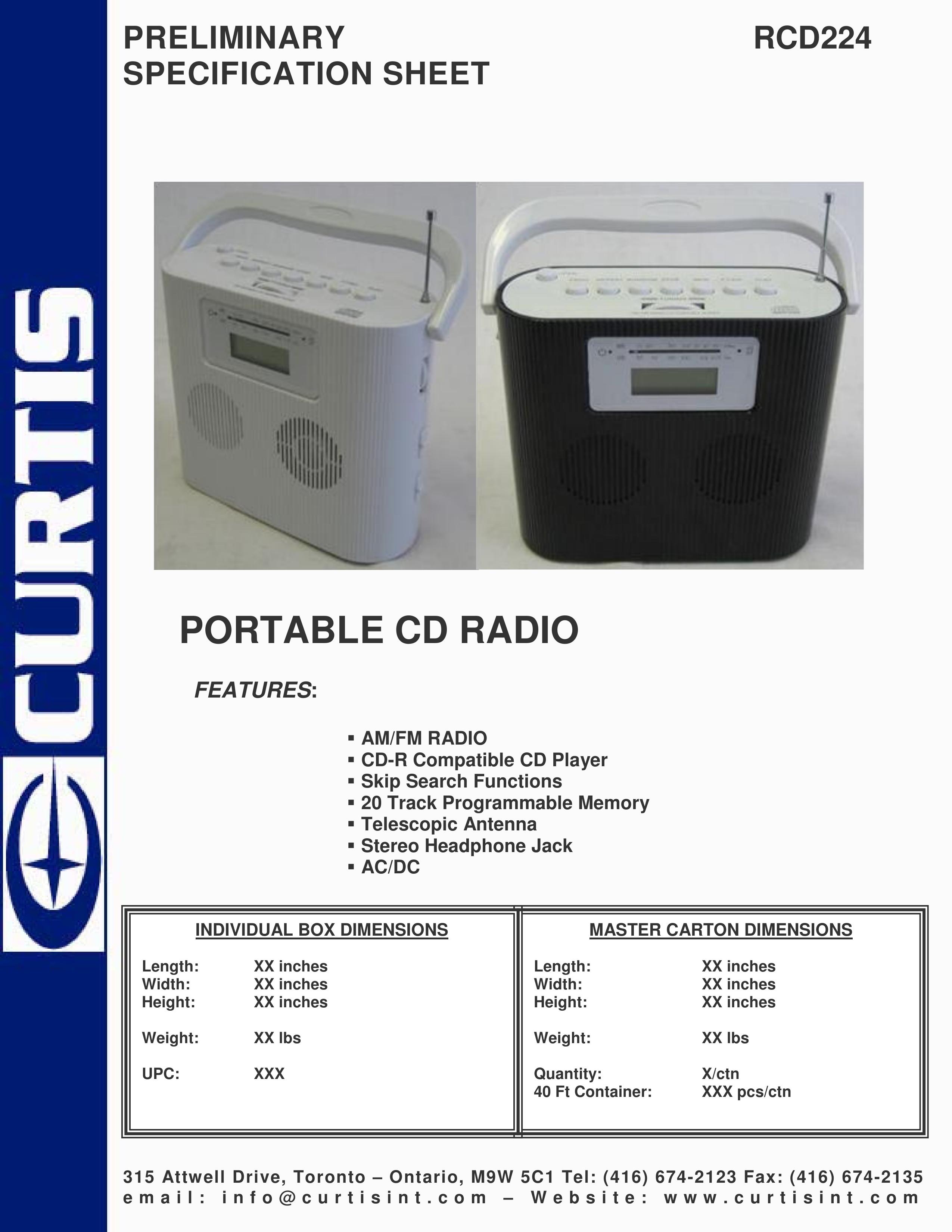 Curtis RCD224 Clock Radio User Manual