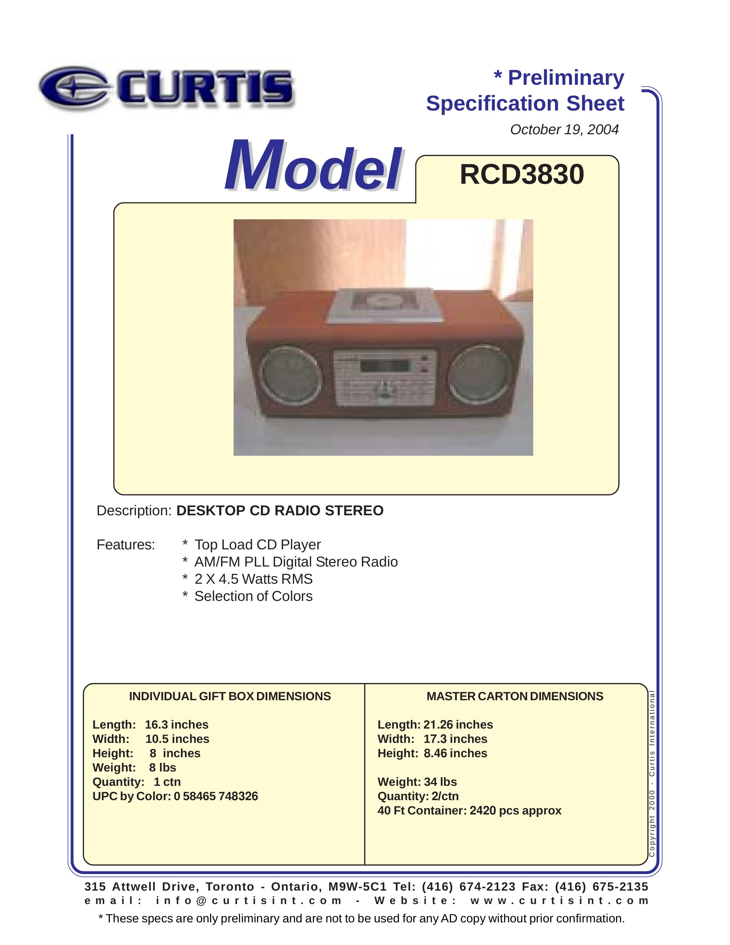 Curtis RCD3830 Clock Radio User Manual