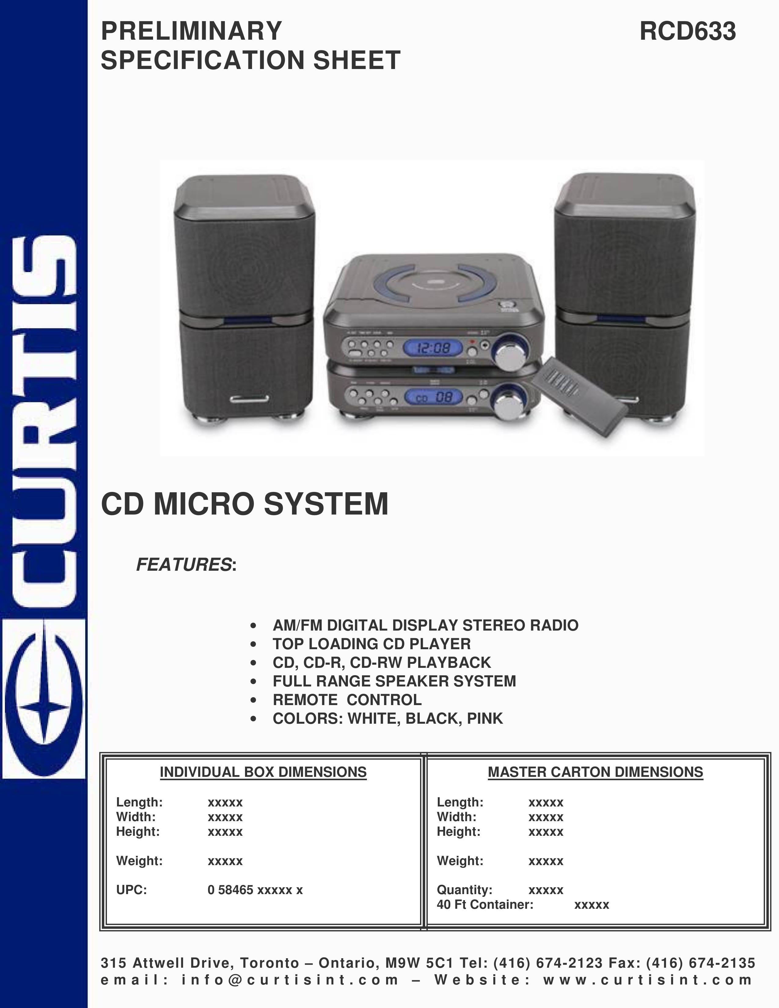 Curtis RCD633 Clock Radio User Manual