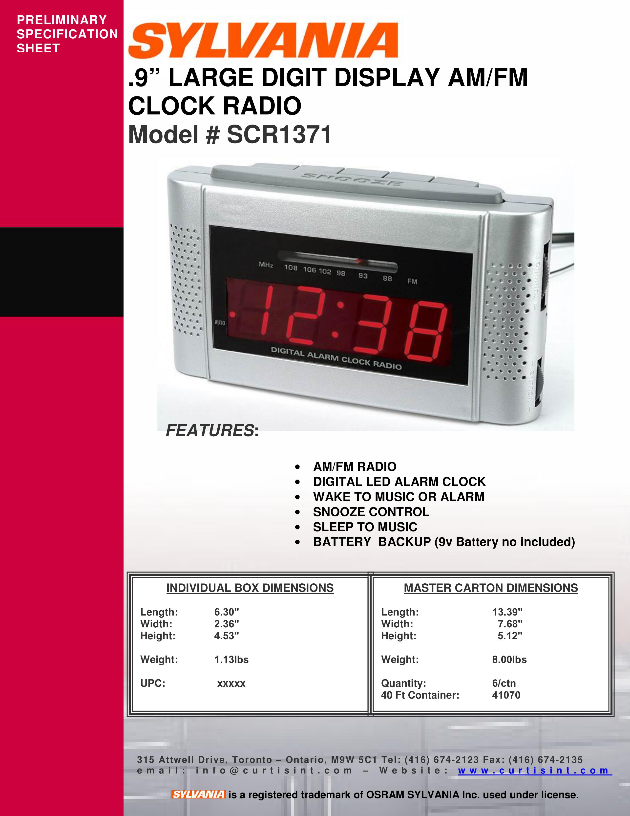 Curtis SCR1371 Clock Radio User Manual