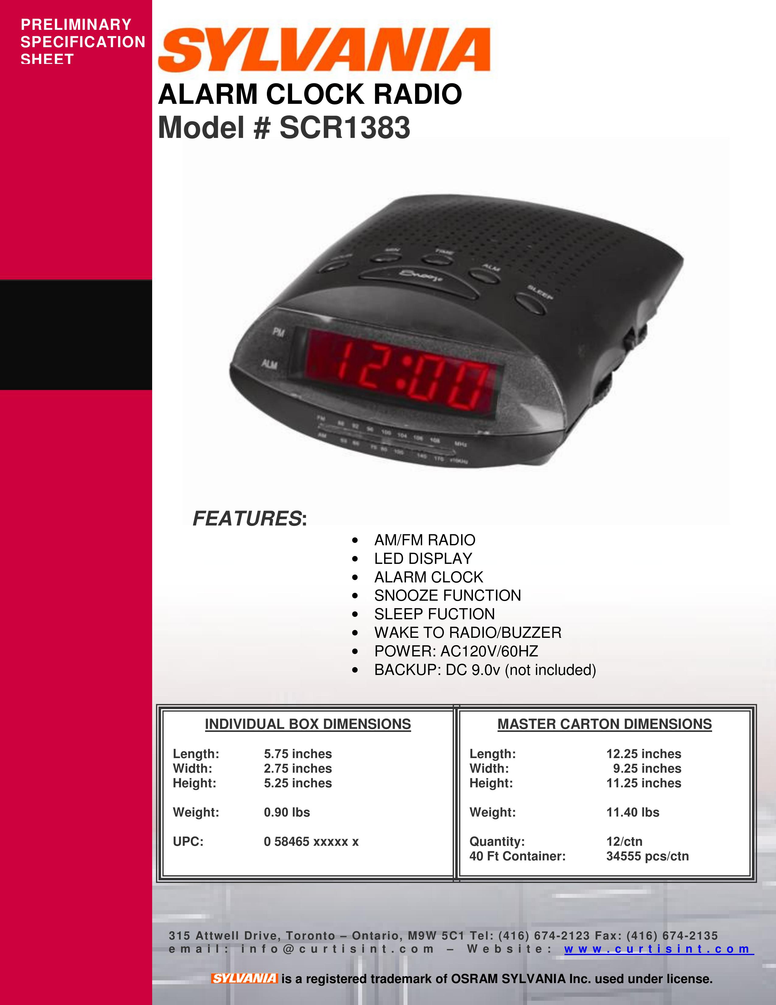 Curtis SCR1383 Clock Radio User Manual