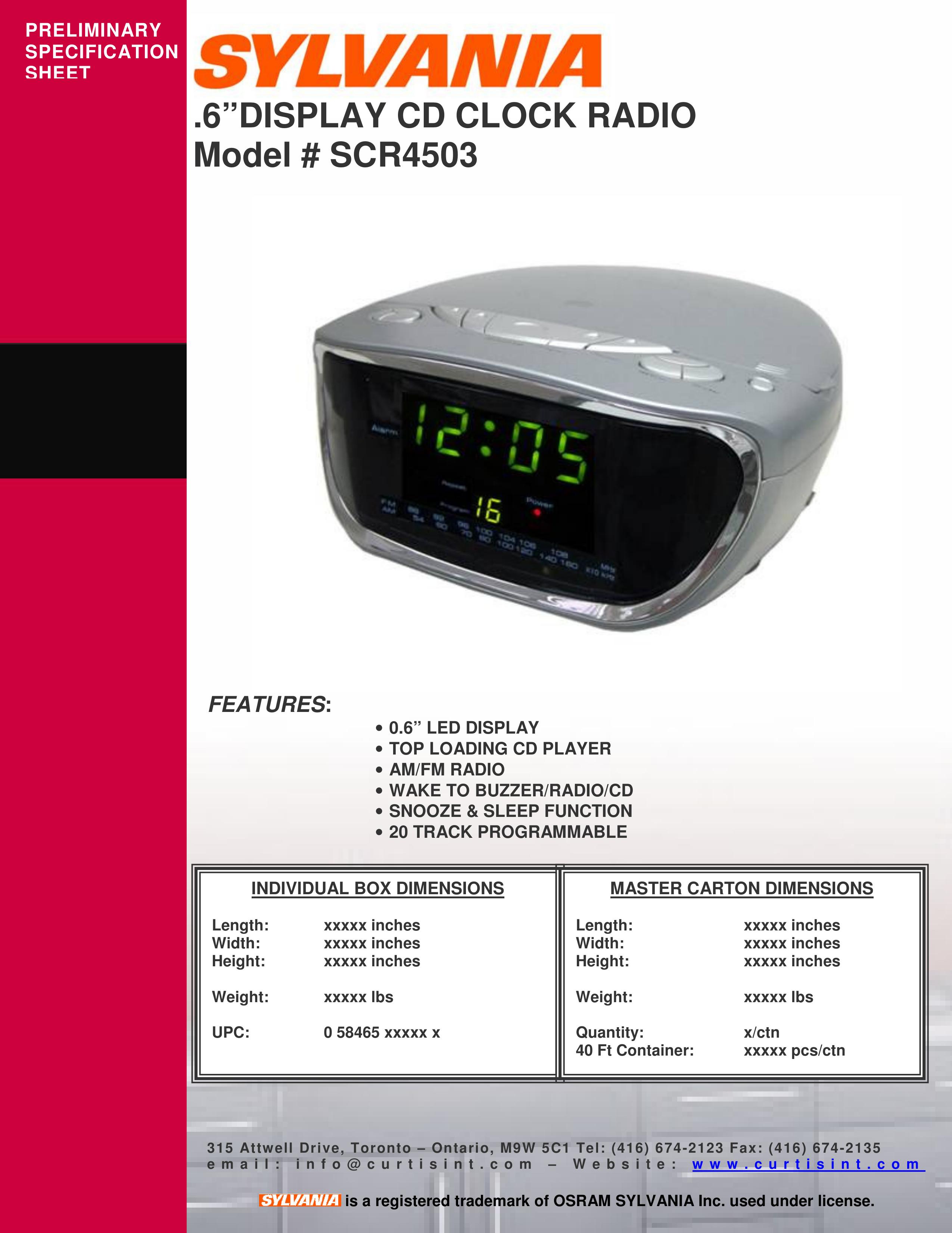Curtis SCR4503 Clock Radio User Manual