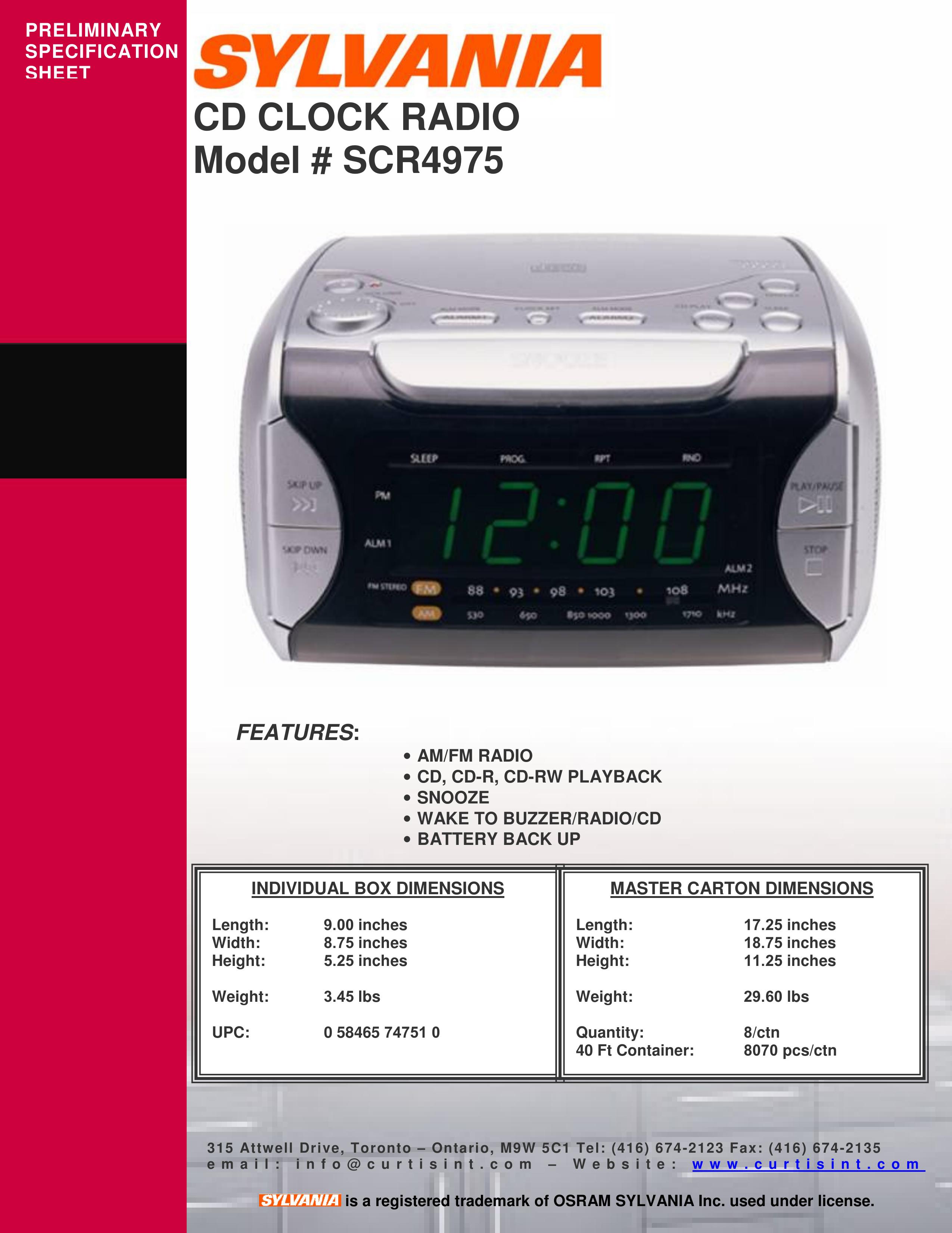 Curtis SCR4975 Clock Radio User Manual