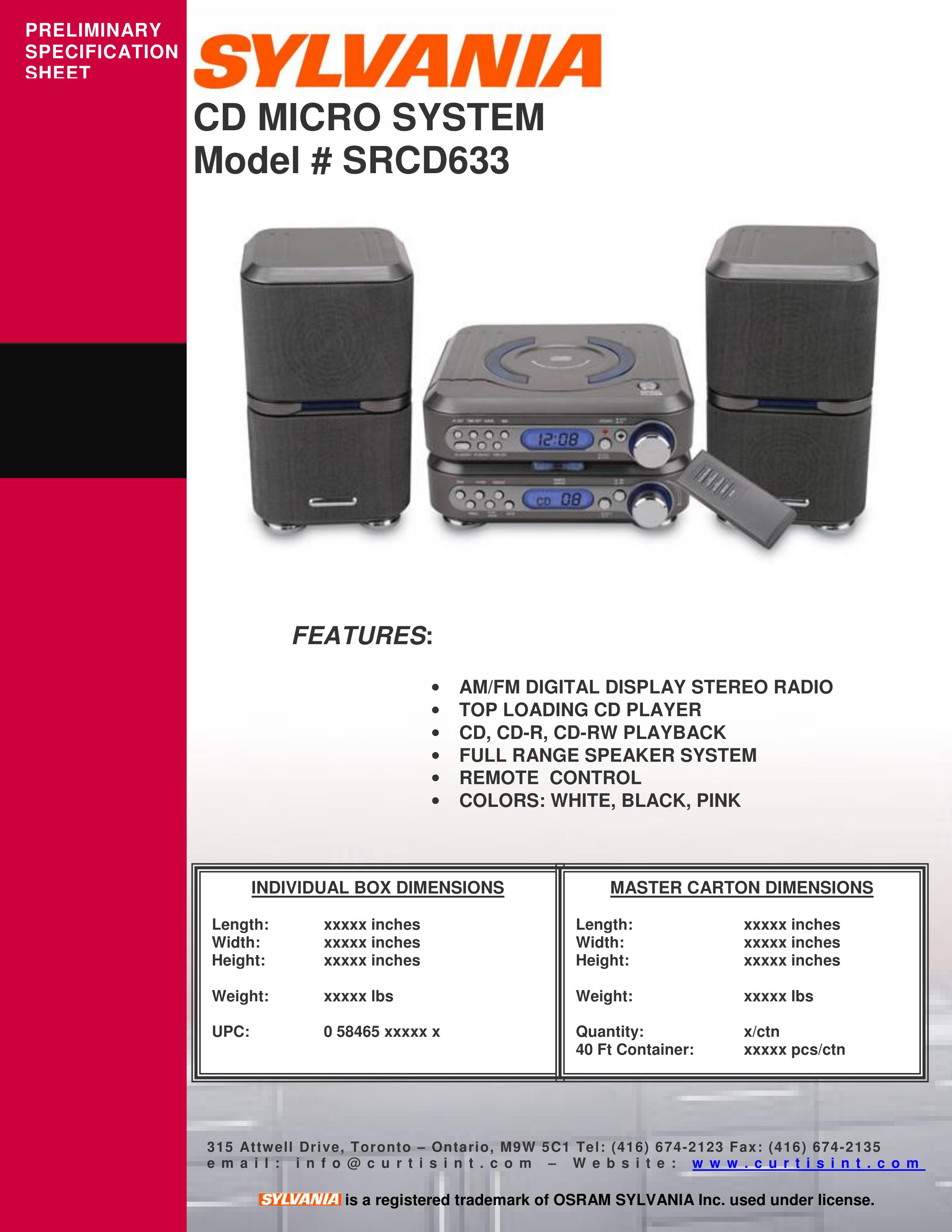 Curtis SRCD633 Clock Radio User Manual