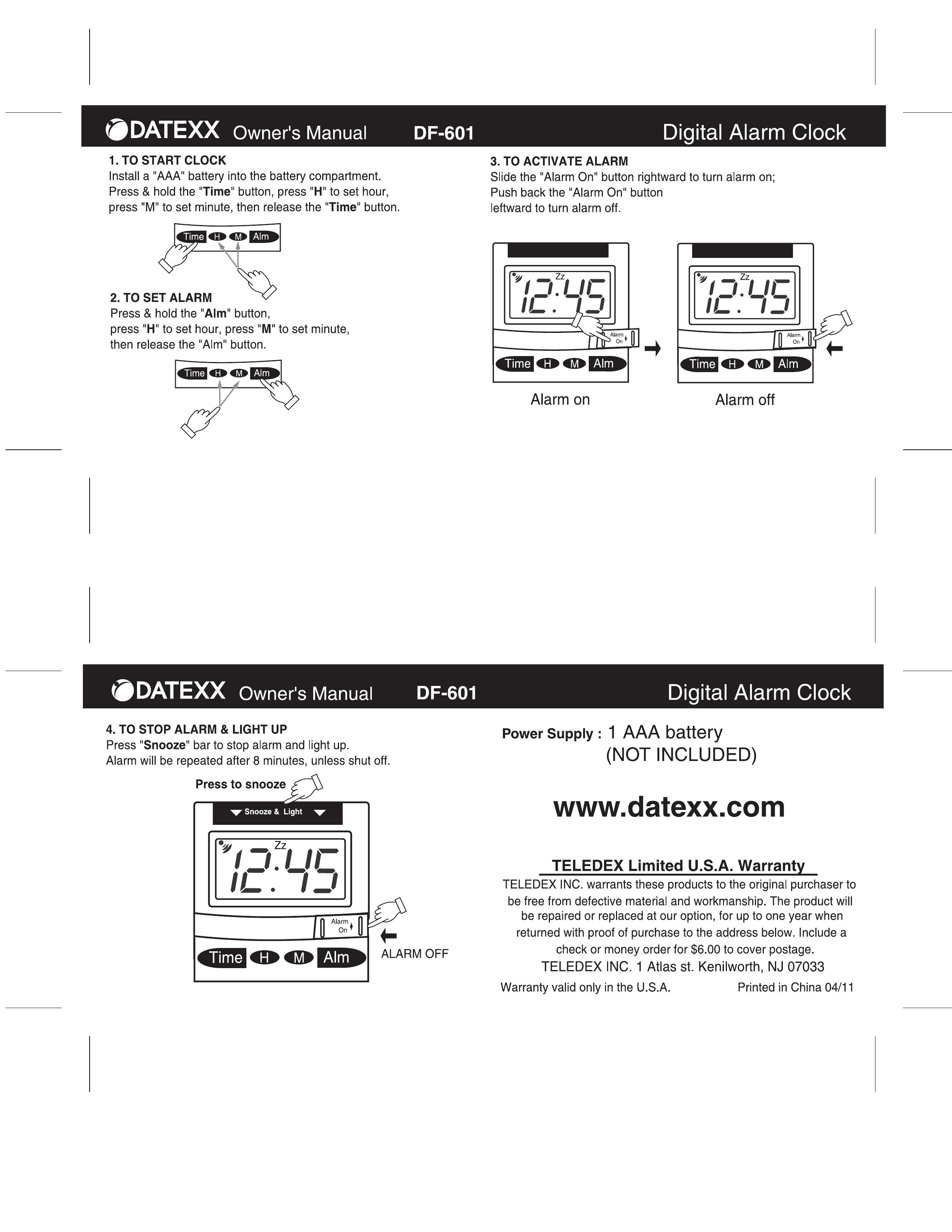 Datexx Df-601 Clock Radio User Manual