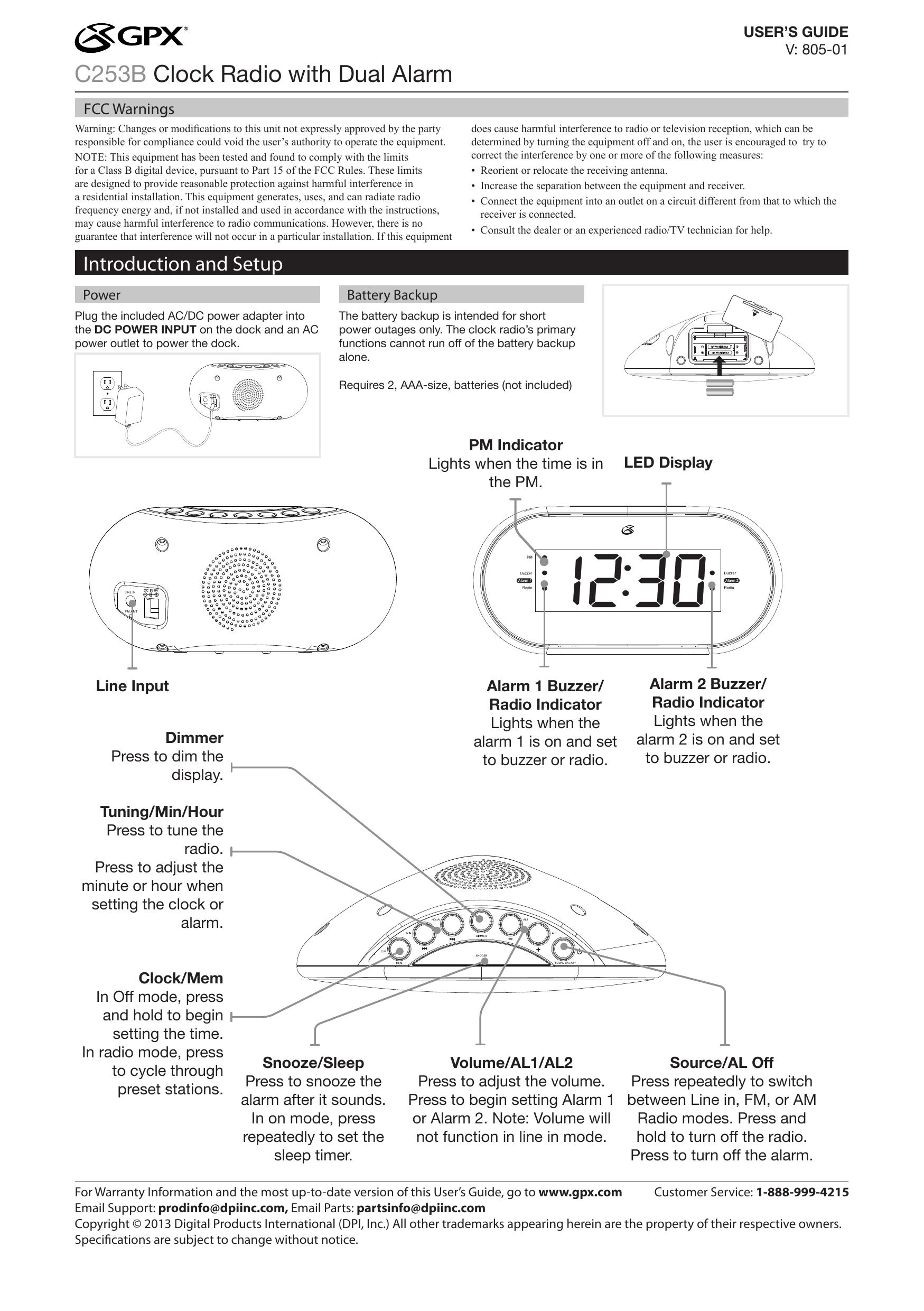 GPX C253B Clock Radio User Manual