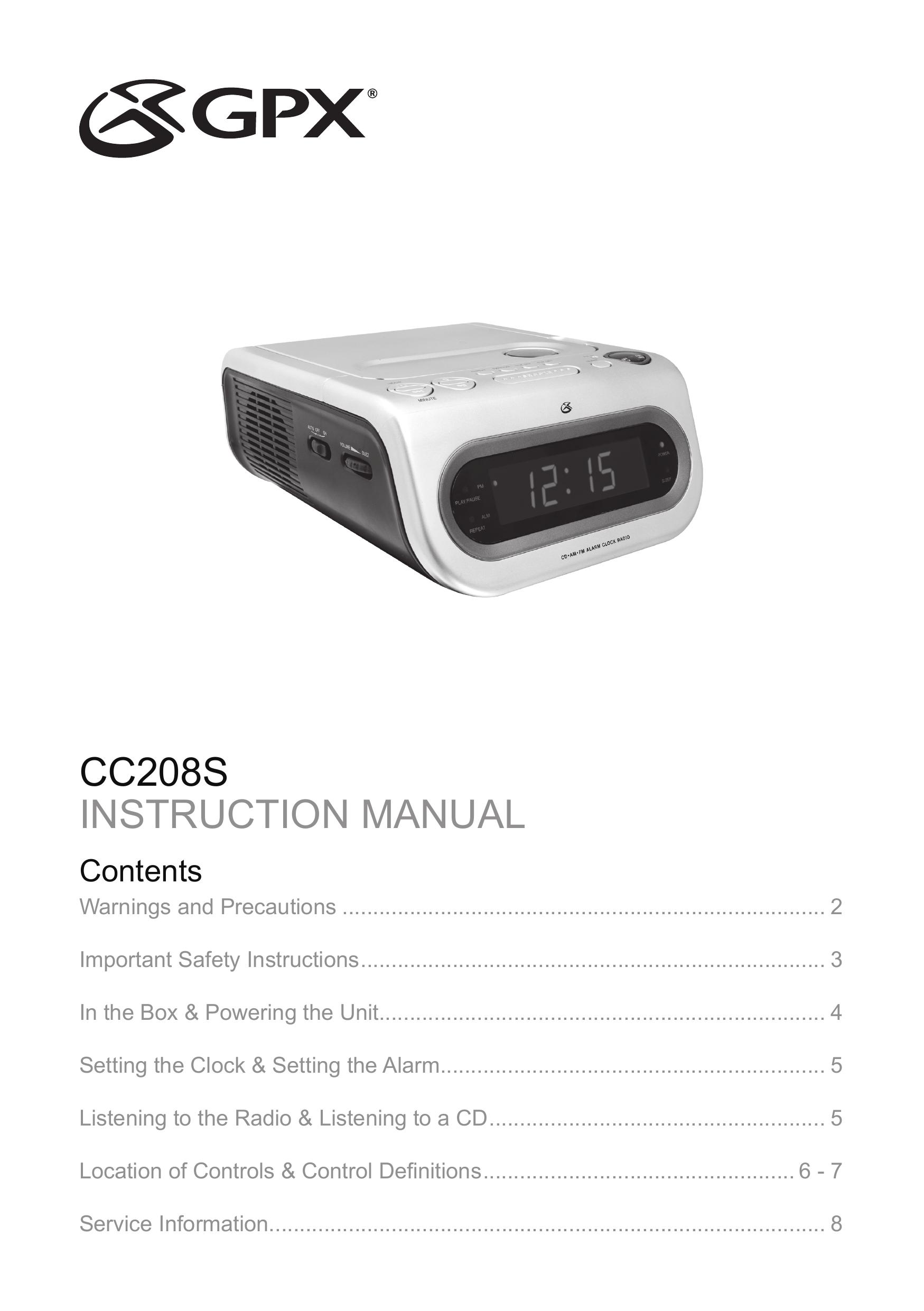 GPX CC208S Clock Radio User Manual