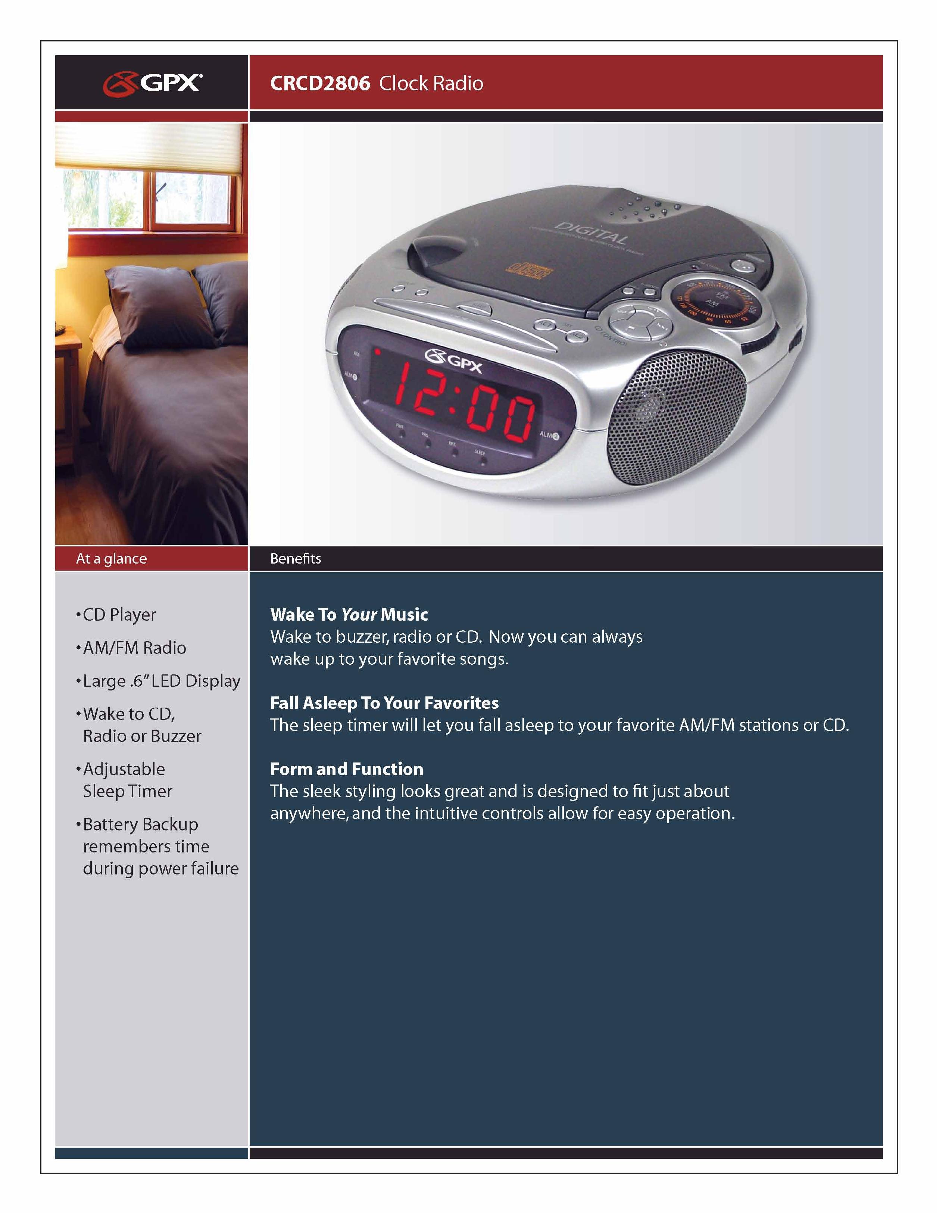 GPX CRCD2806 Clock Radio User Manual