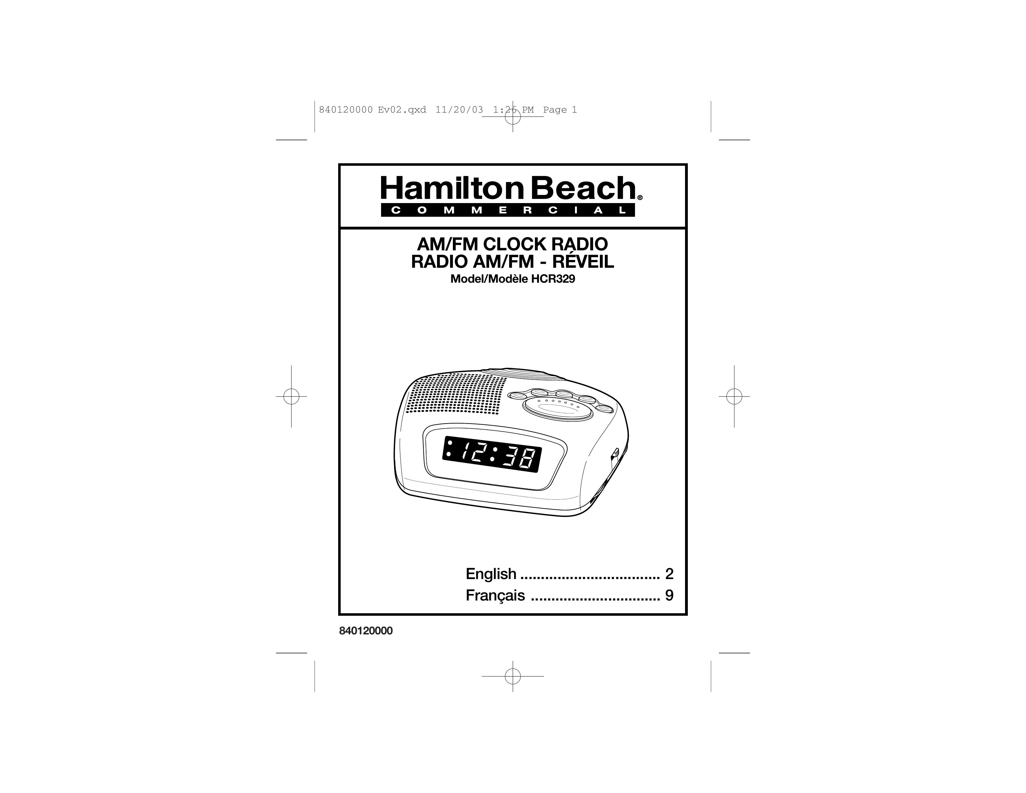 Hamilton Beach HCR329 Clock Radio User Manual