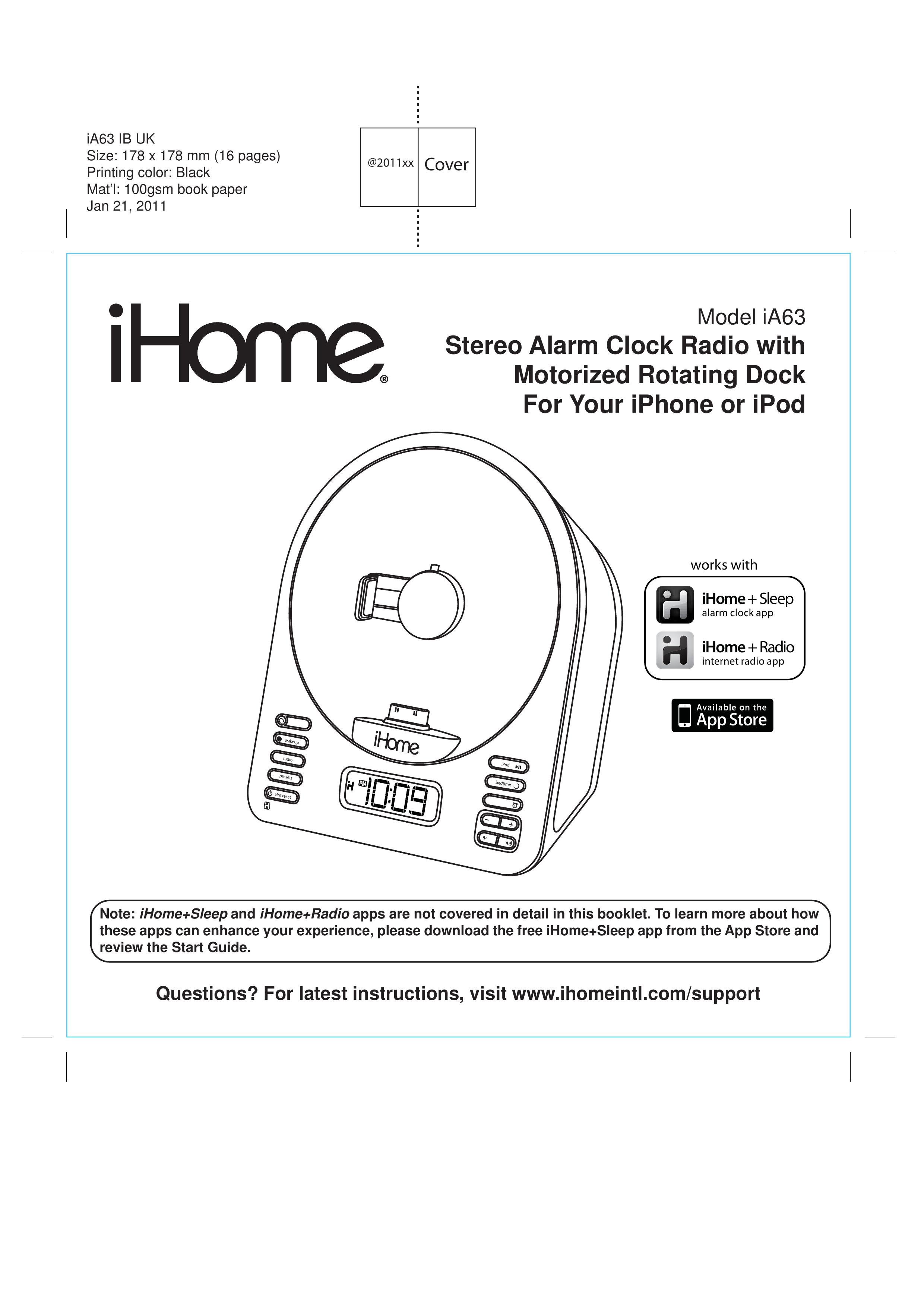 iHome IA63 Clock Radio User Manual