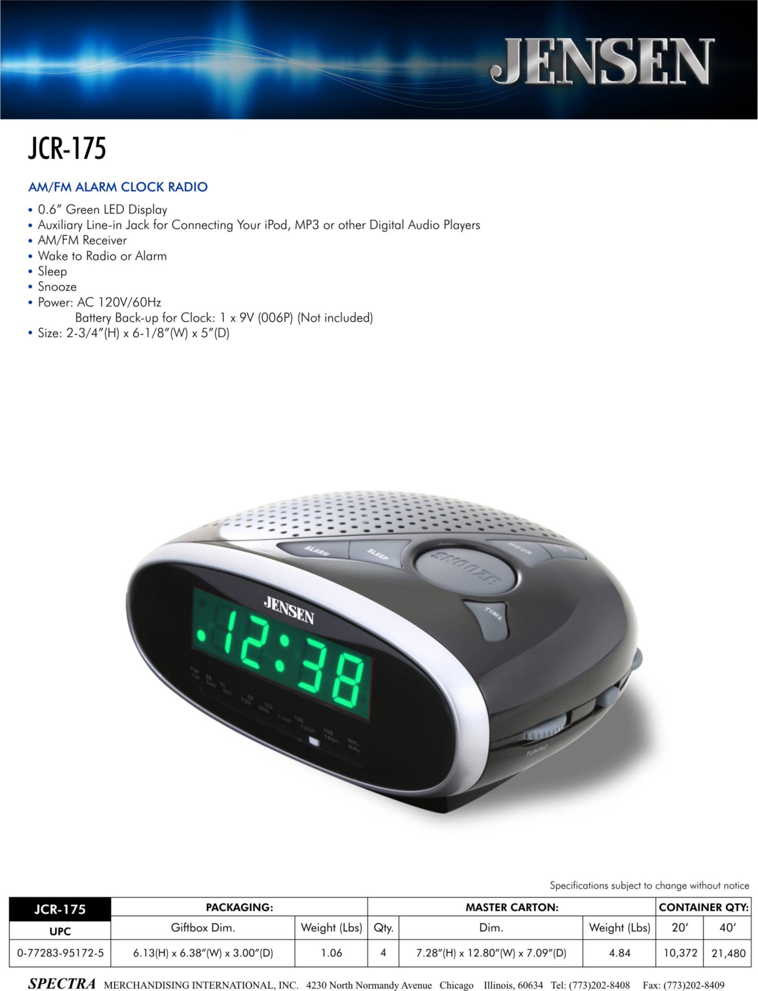 Jensen JCR175 Clock Radio User Manual