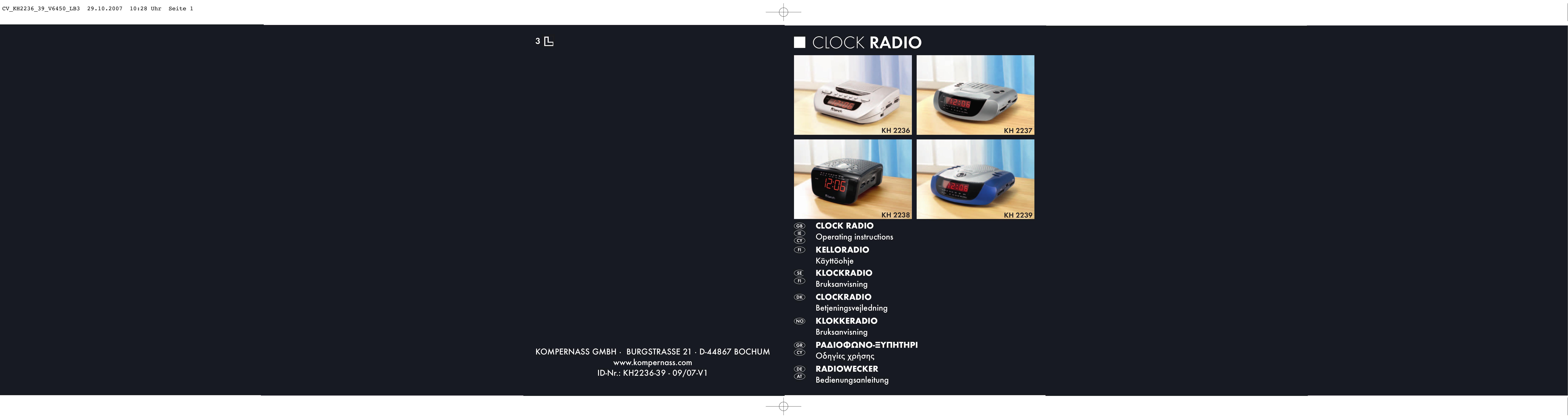 Kompernass KH 2238 Clock Radio User Manual