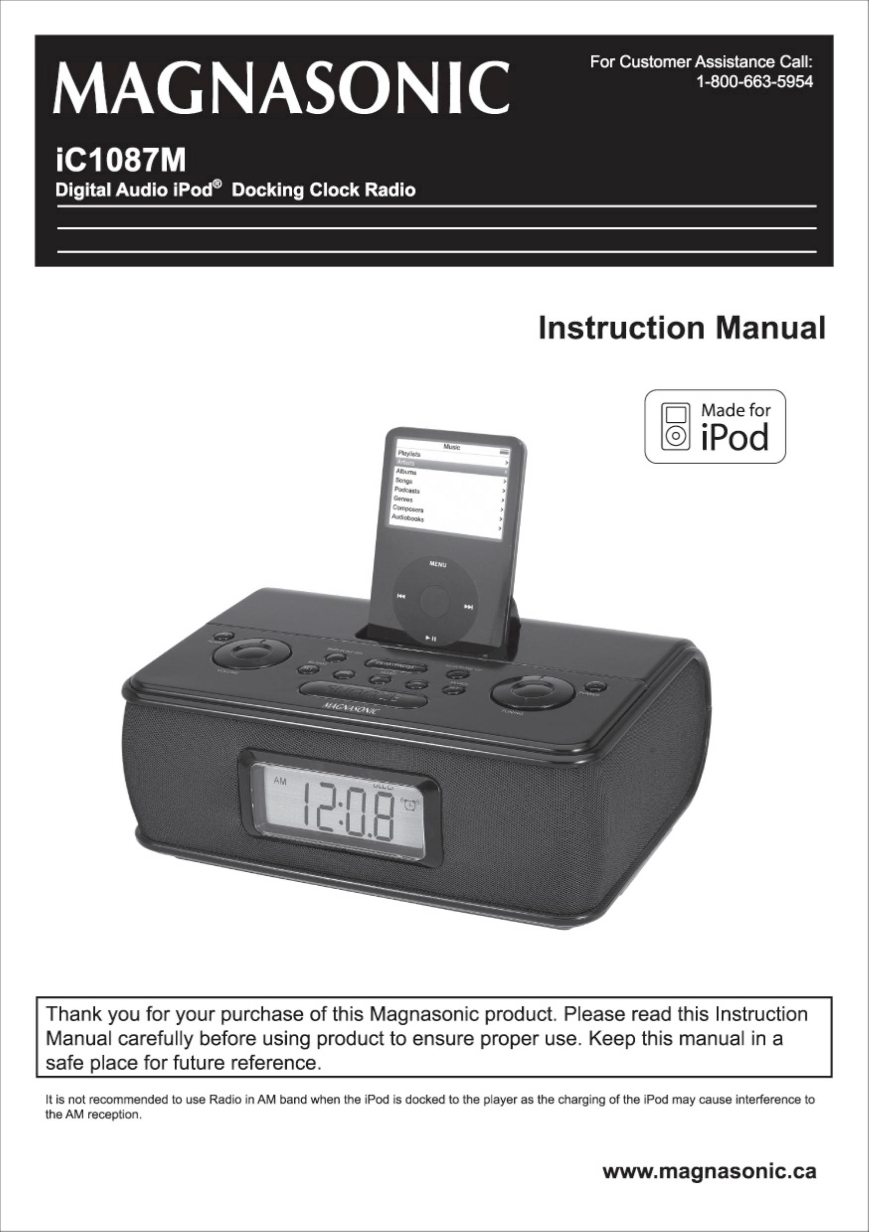 Magnasonic iC1087M Clock Radio User Manual