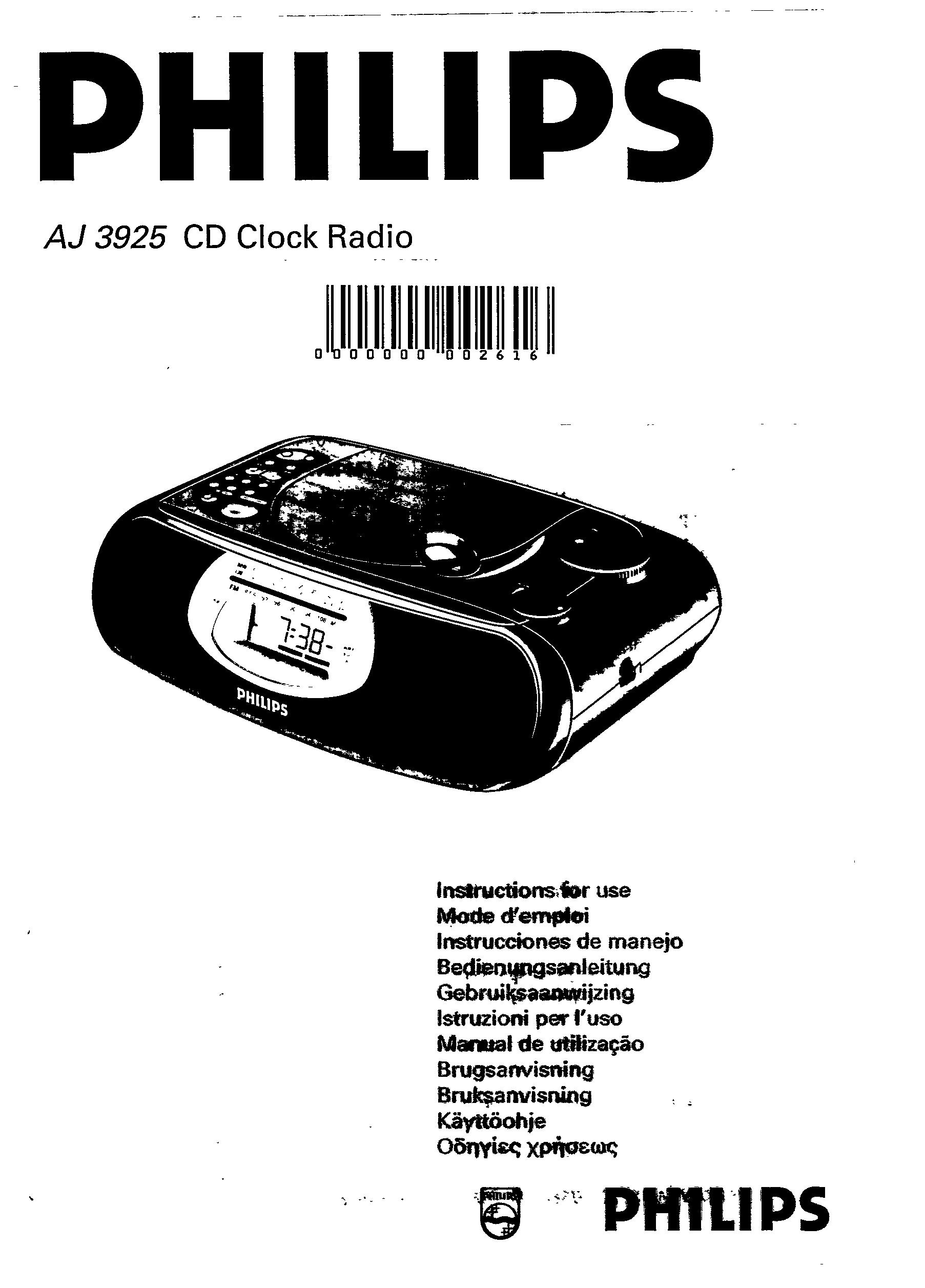 Magnavox AJ3925 Clock Radio User Manual