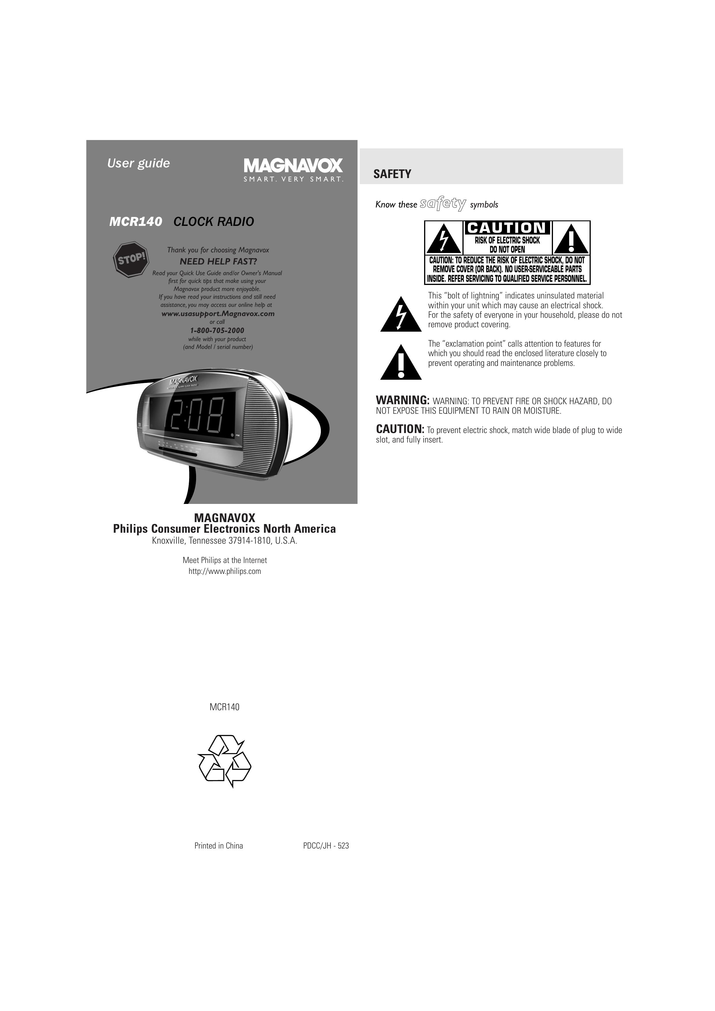 Magnavox mcr140 Clock Radio User Manual