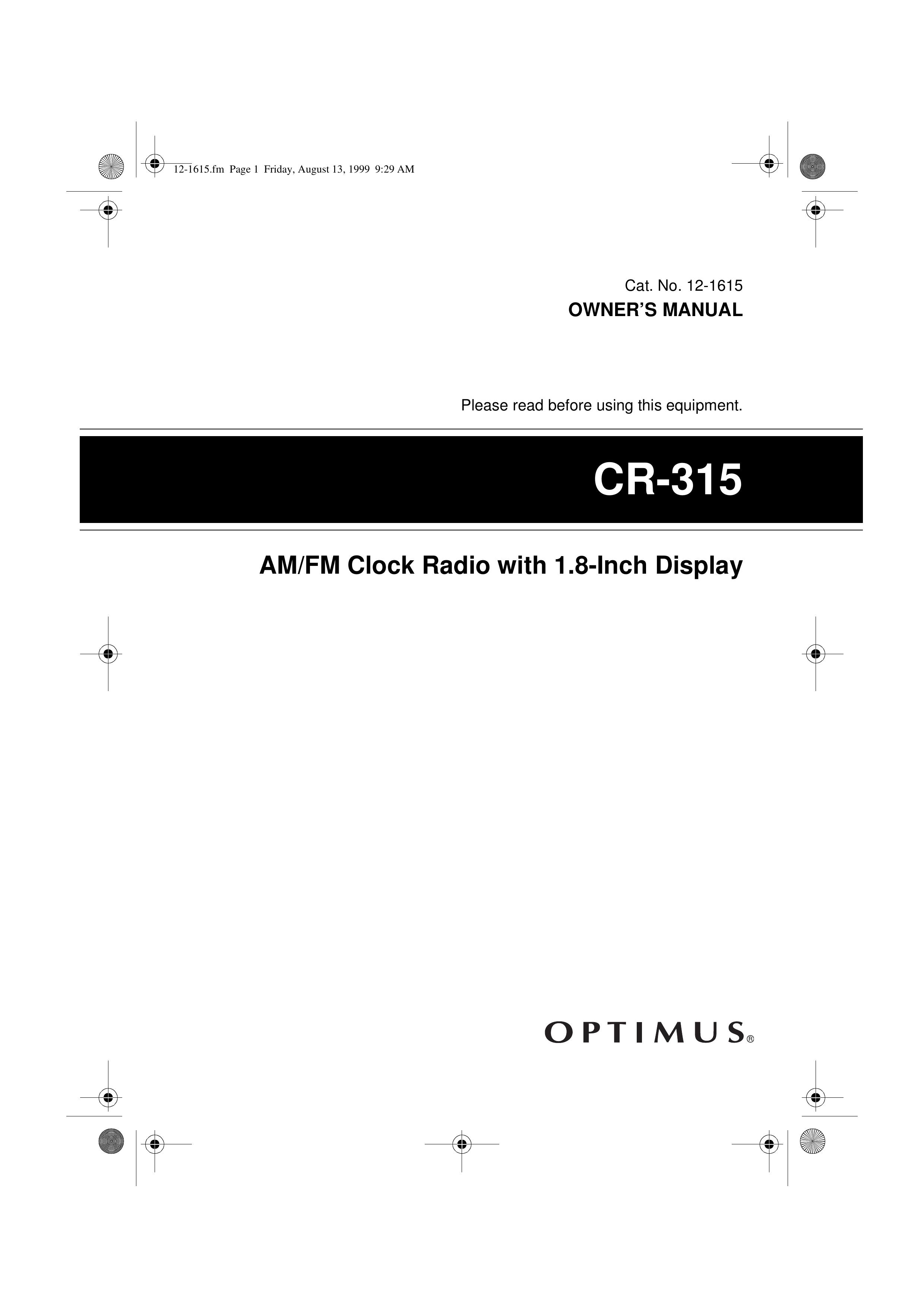 Optimus CR-315 Clock Radio User Manual