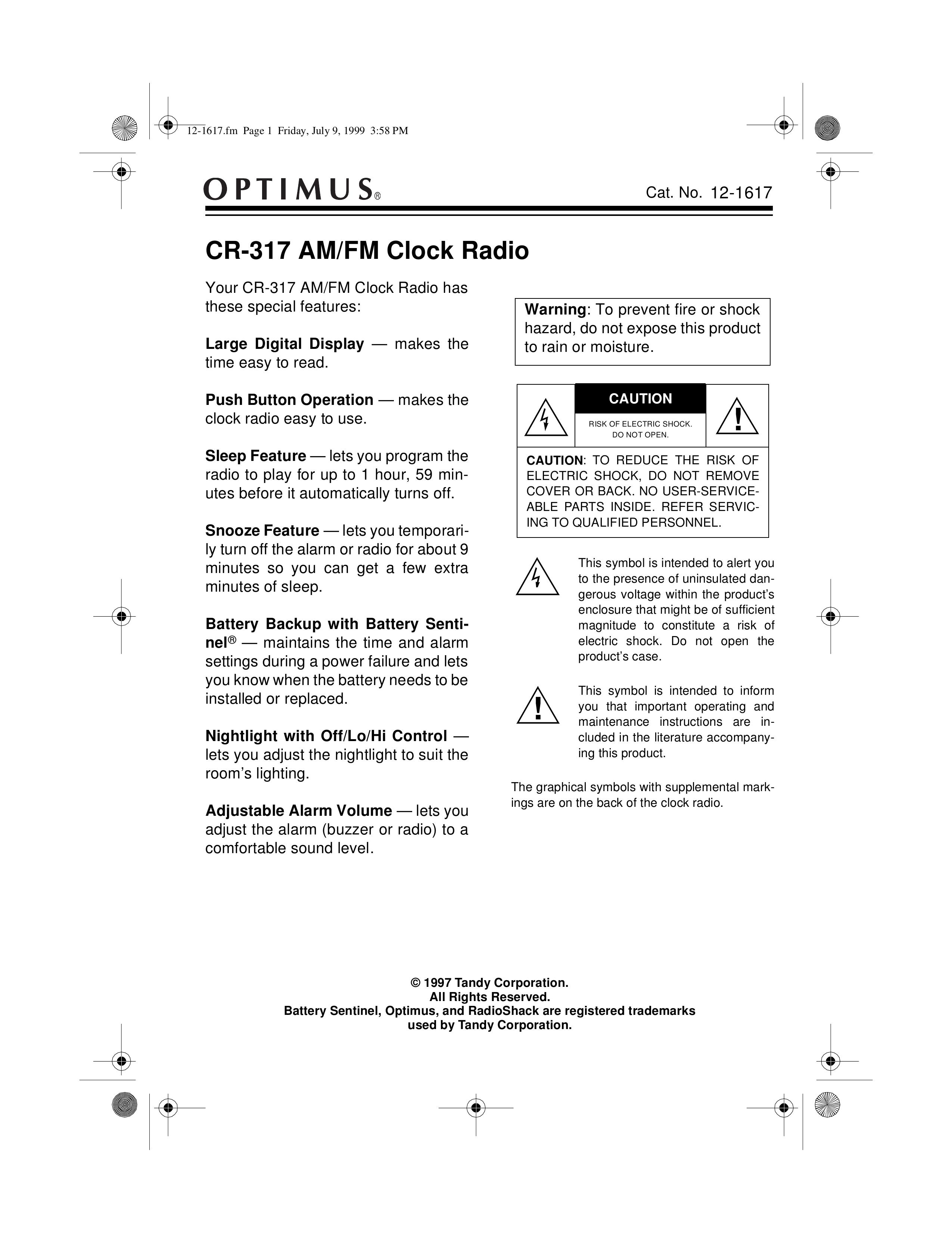 Optimus CR-317 Clock Radio User Manual