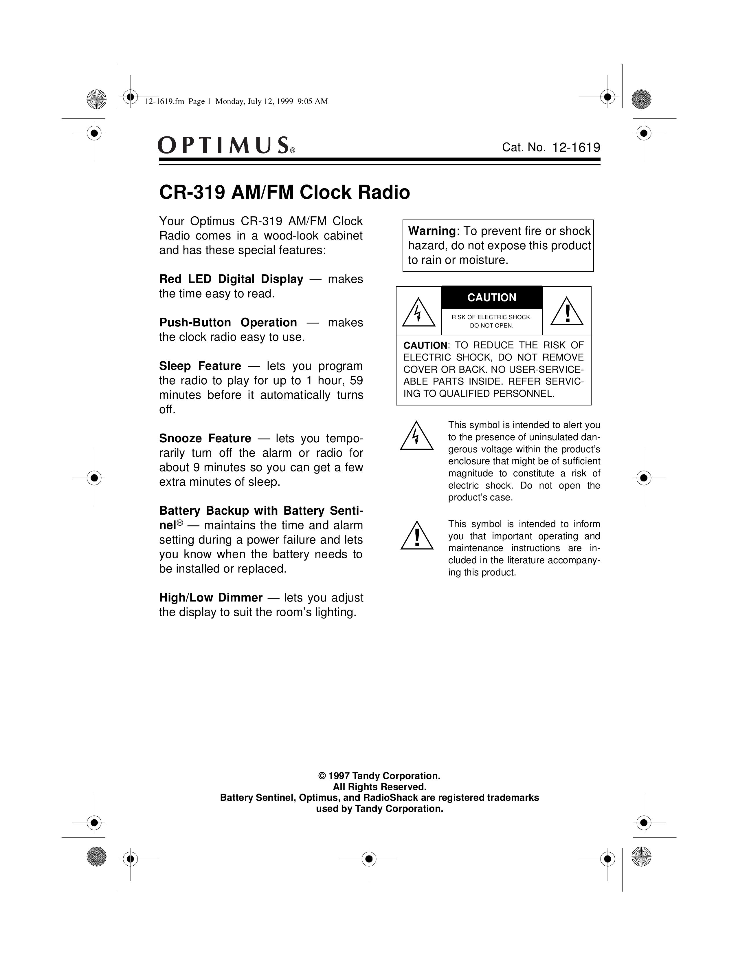 Optimus CR-319 Clock Radio User Manual